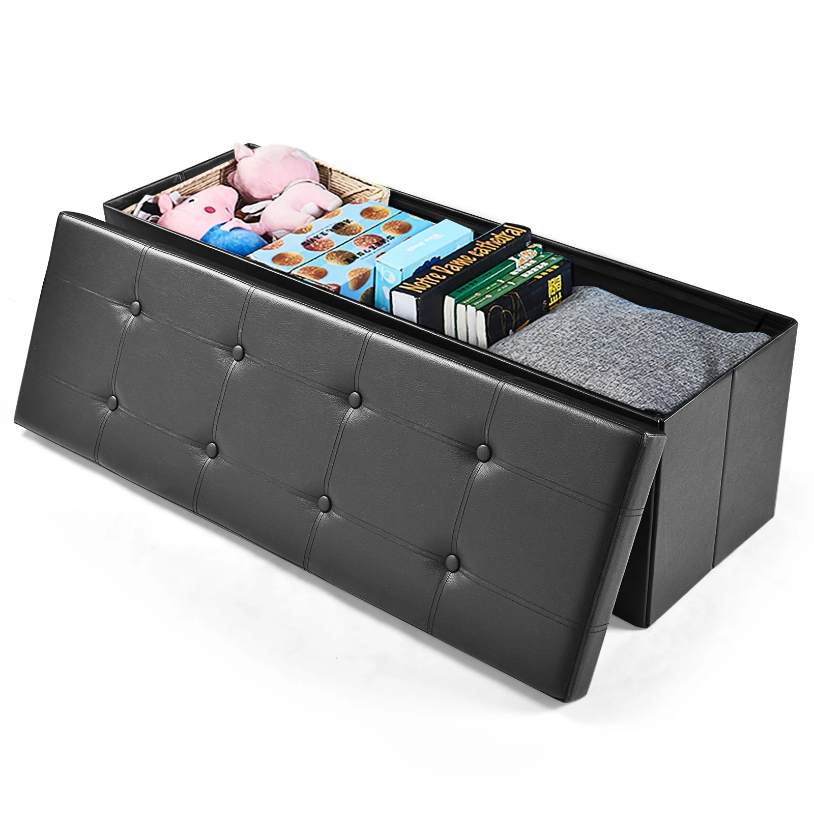 45 Inches Large Folding Ottoman Storage Seat, Black - Image 5