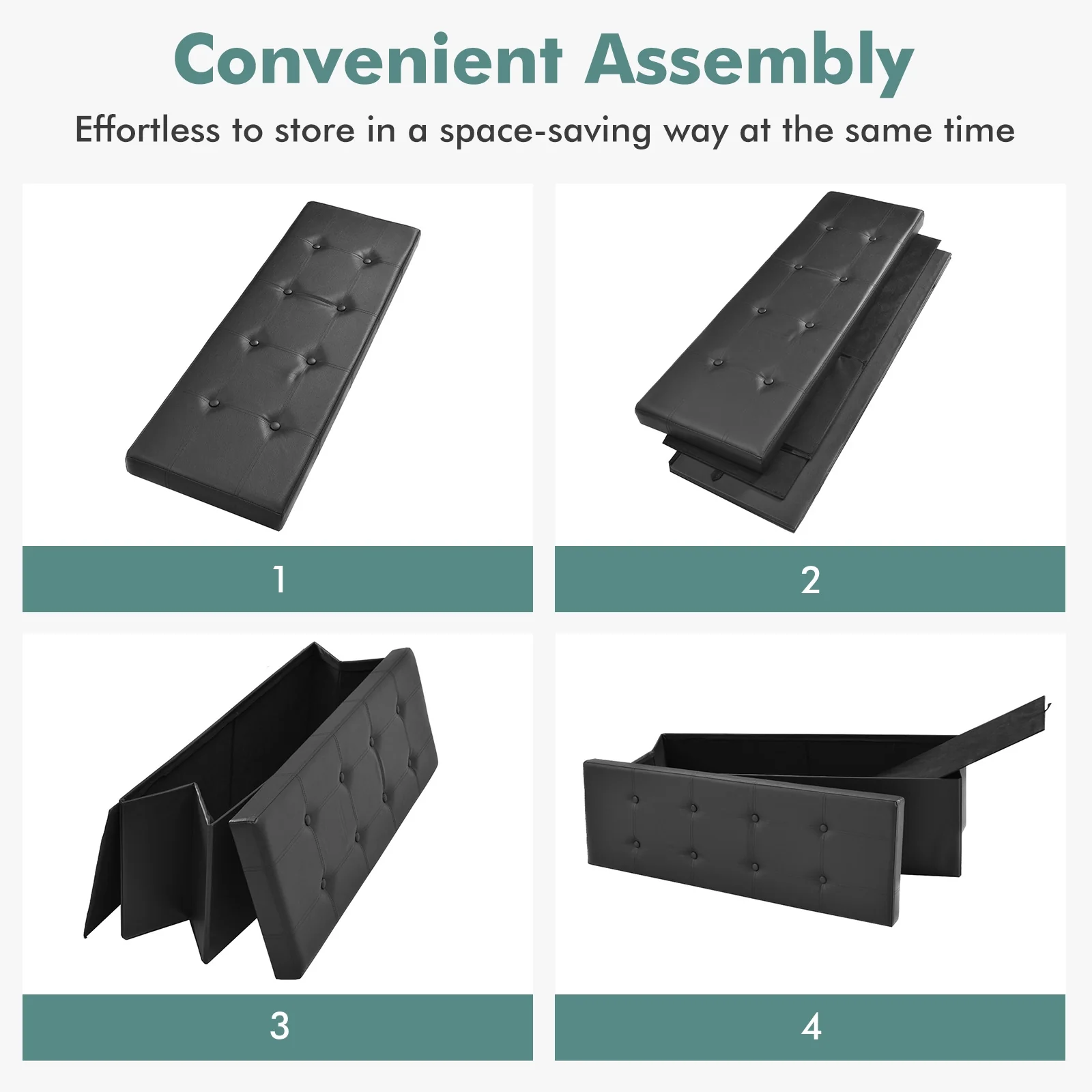 45 Inches Large Folding Ottoman Storage Seat, Black - Image 9