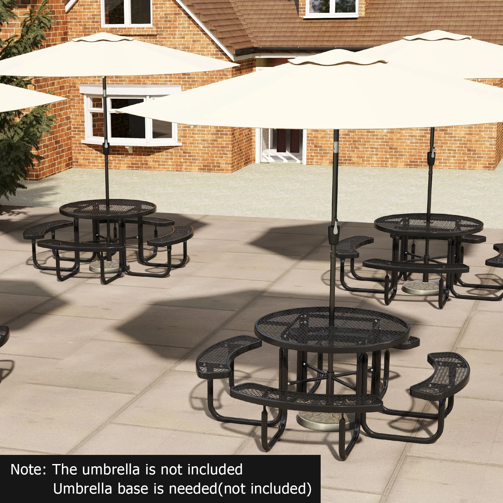 45 Inches Round Picnic Table And Bench Set For 8, Black - Image 8