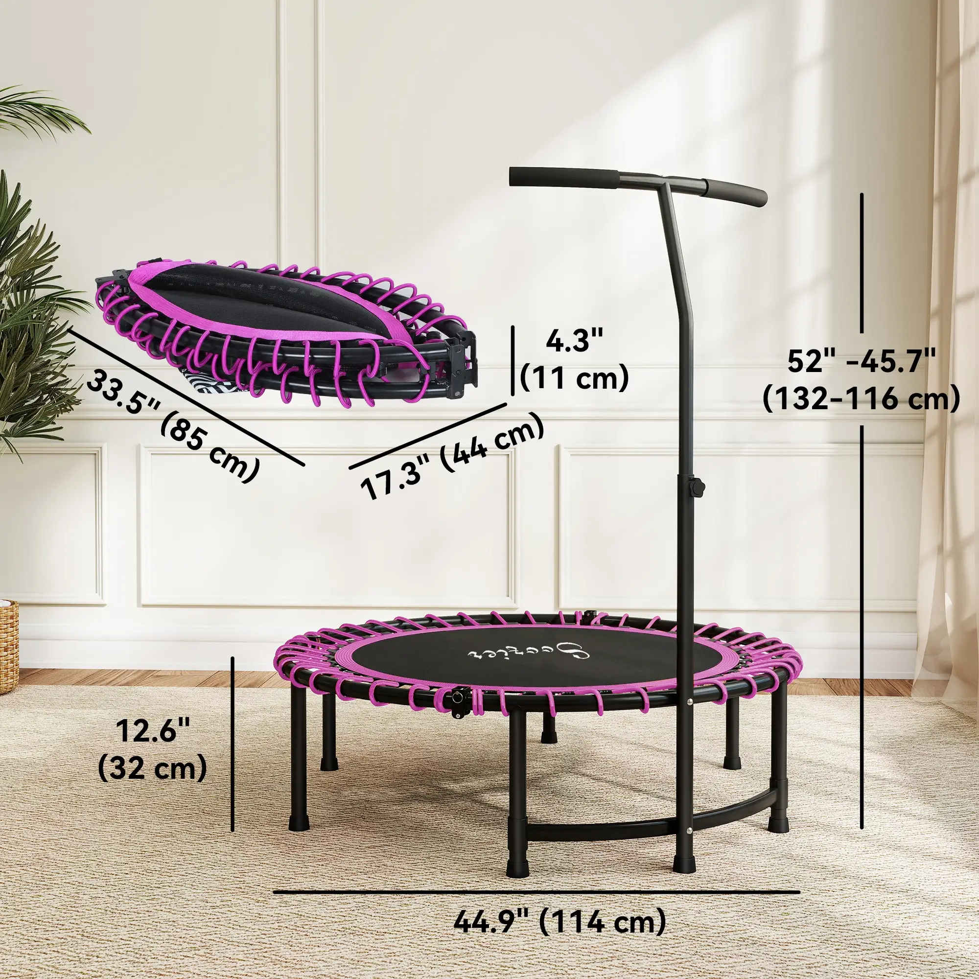 45" Mini Trampoline For Adults, Foldable Fitness Rebounder - Image 3