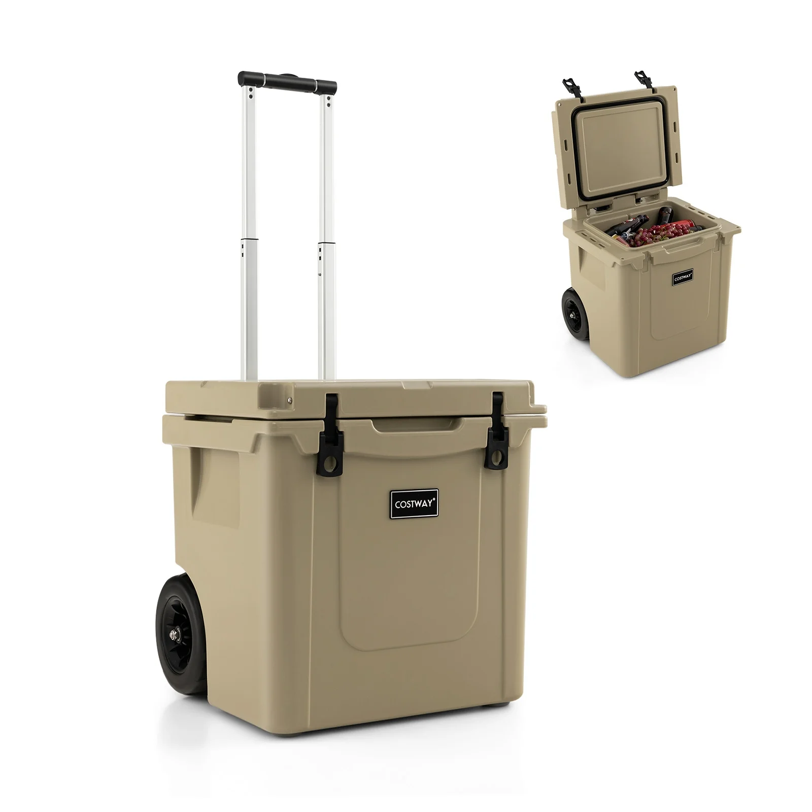 45 Quart Cooler, Towable Ice Chest, Brown