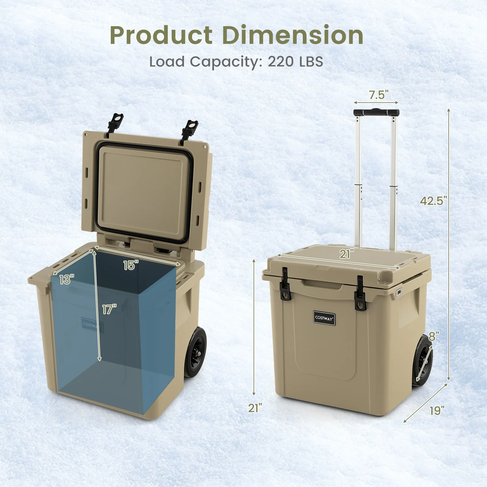 45 Quart Cooler, Towable Ice Chest, Brown - Image 6