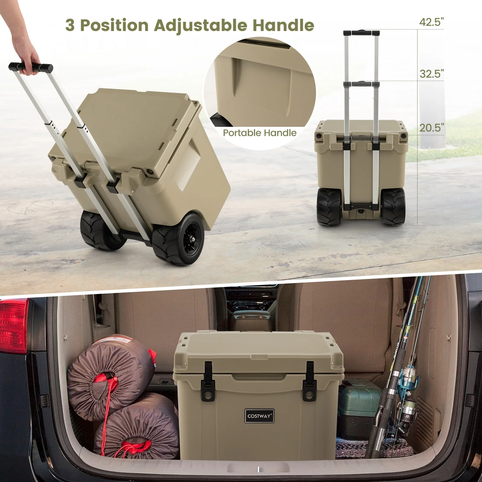 45 Quart Cooler, Towable Ice Chest, Brown - Image 9