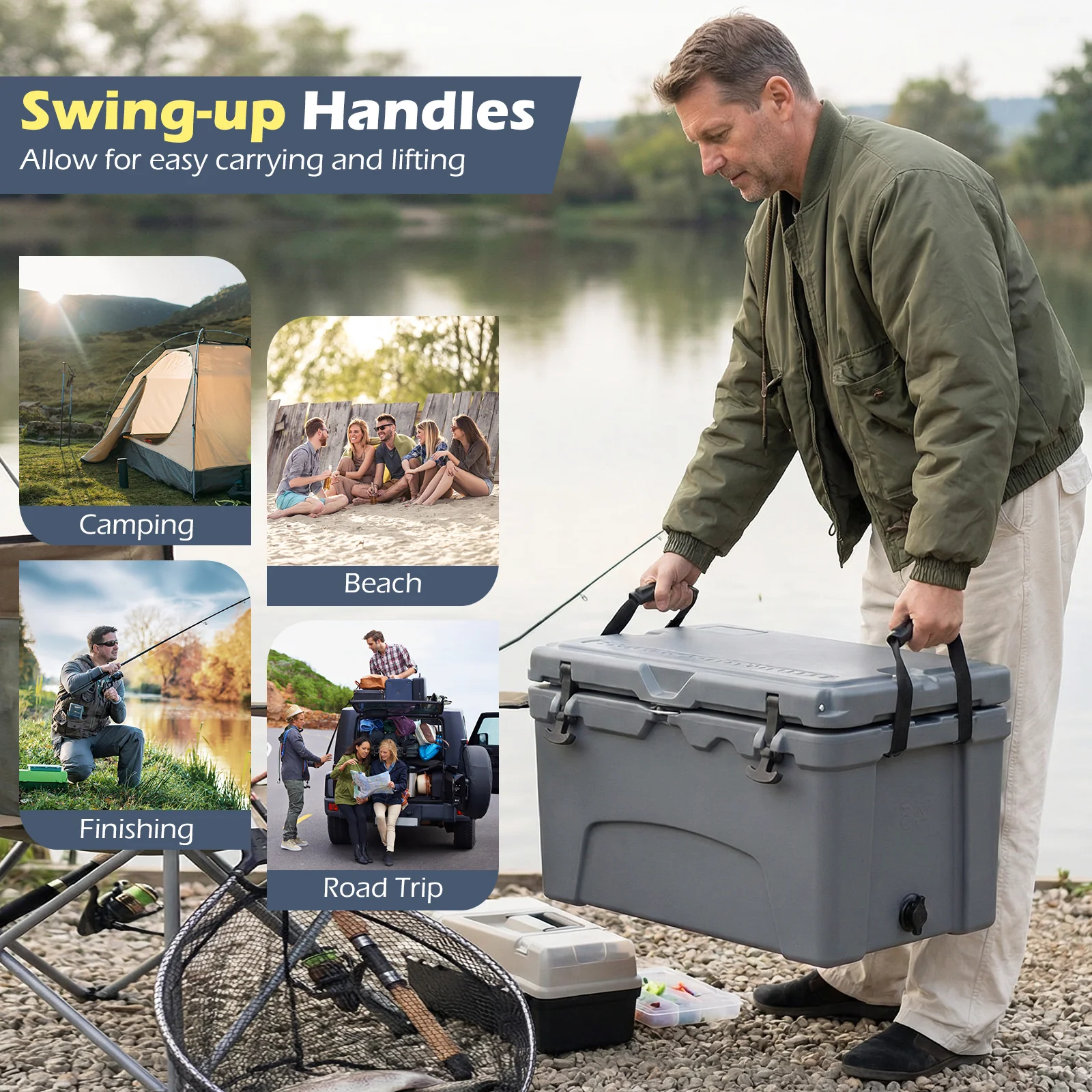 45 Quart Portable Hard Cooler, Insulated Ice Chest, Gray - Image 10