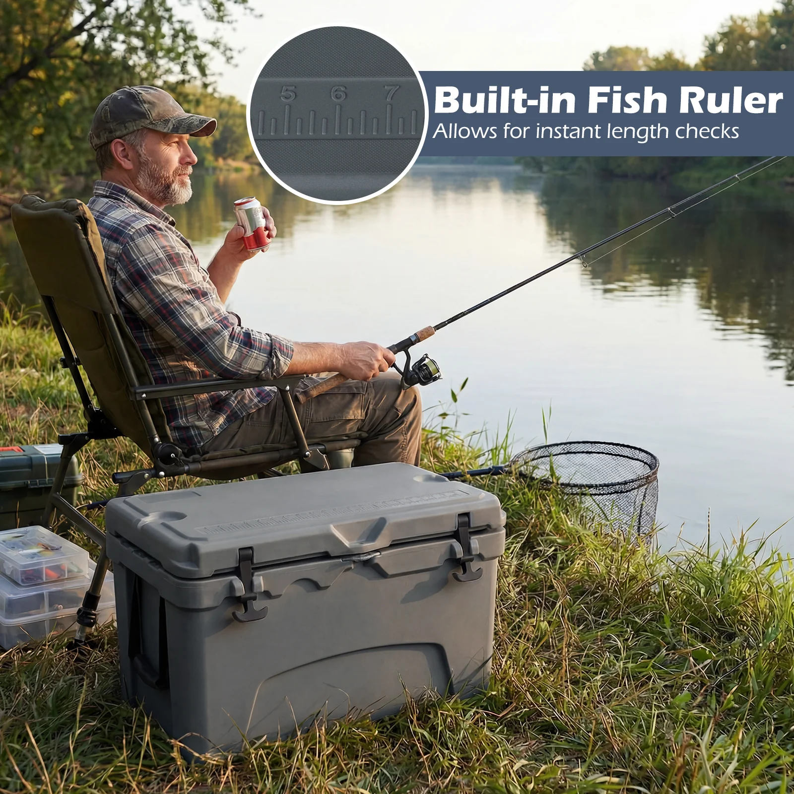 45 Quart Portable Hard Cooler, Insulated Ice Chest, Gray - Image 8