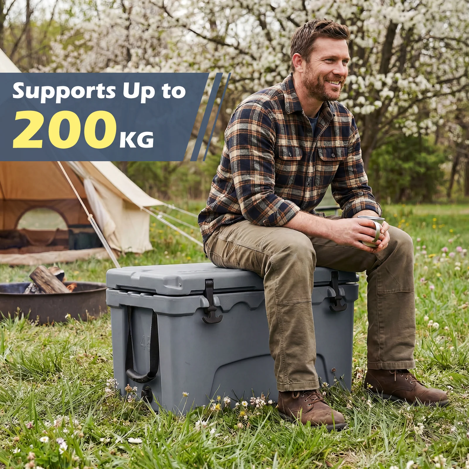45 Quart Portable Hard Cooler, Insulated Ice Chest, Gray - Image 9