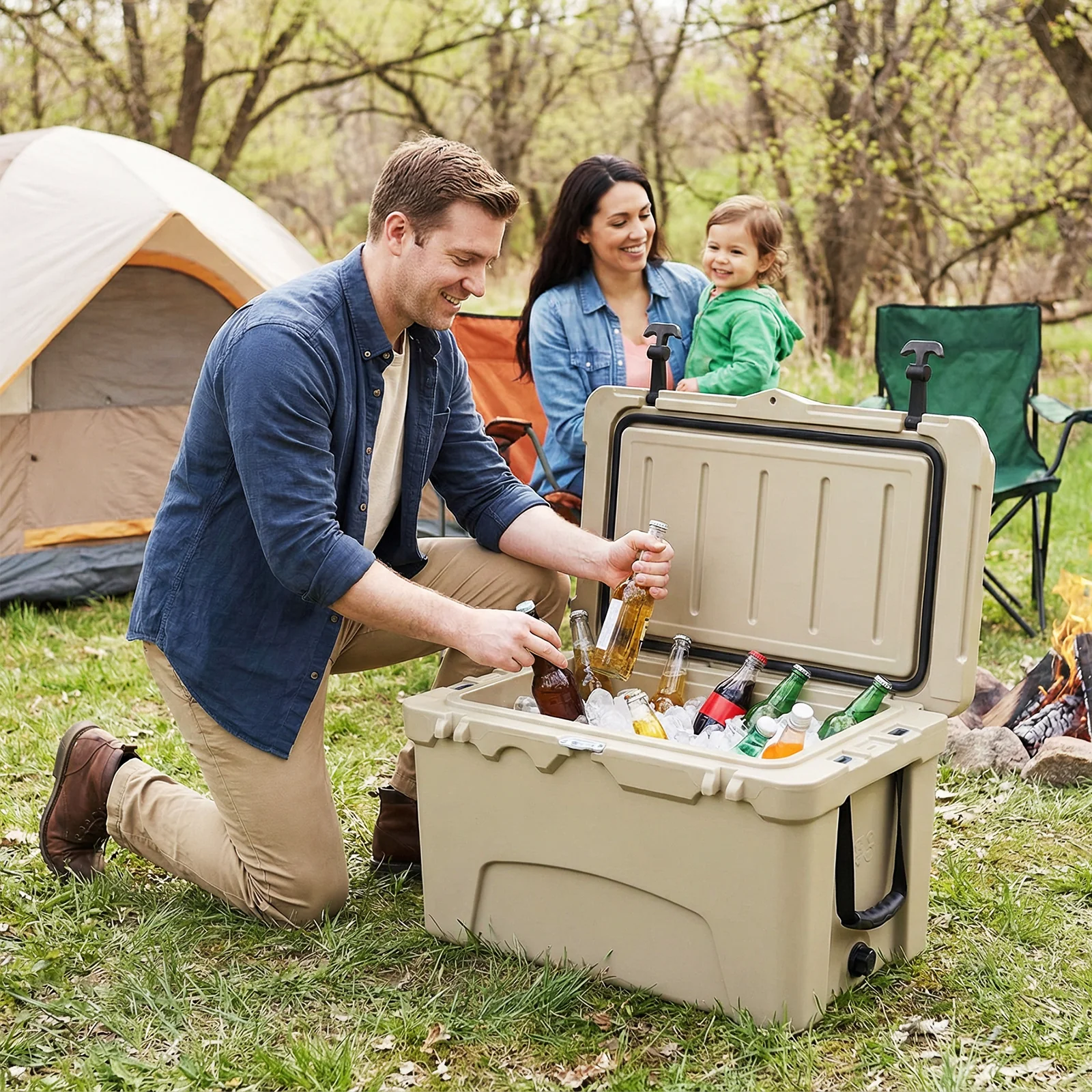 45 Quart Portable Hard Cooler, Insulated Ice Chest, Khaki - Image 2