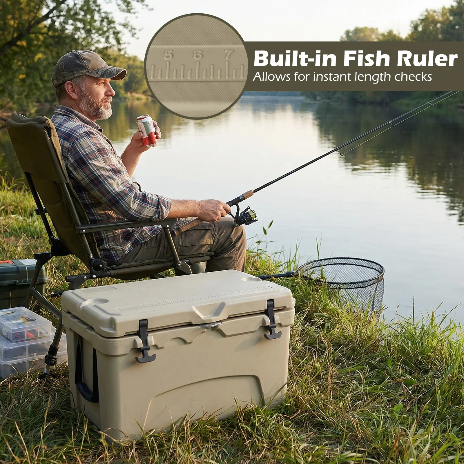 45 Quart Portable Hard Cooler, Insulated Ice Chest, Khaki - Image 8