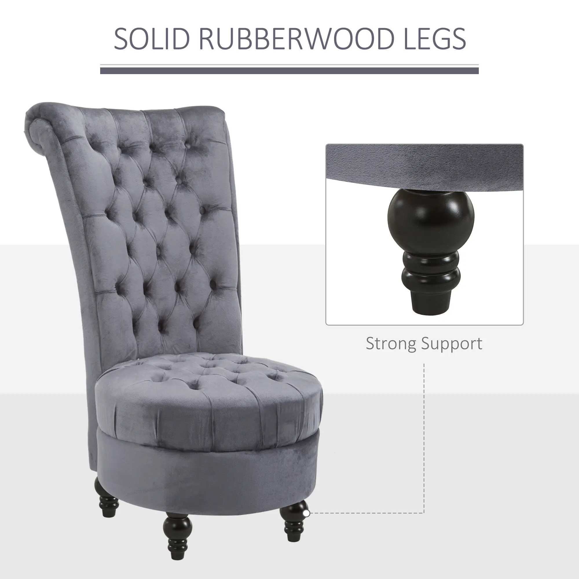 45" Tufted High Back Velvet Accent Chair, Soft Padded Lounge, Ash Grey - Image 4