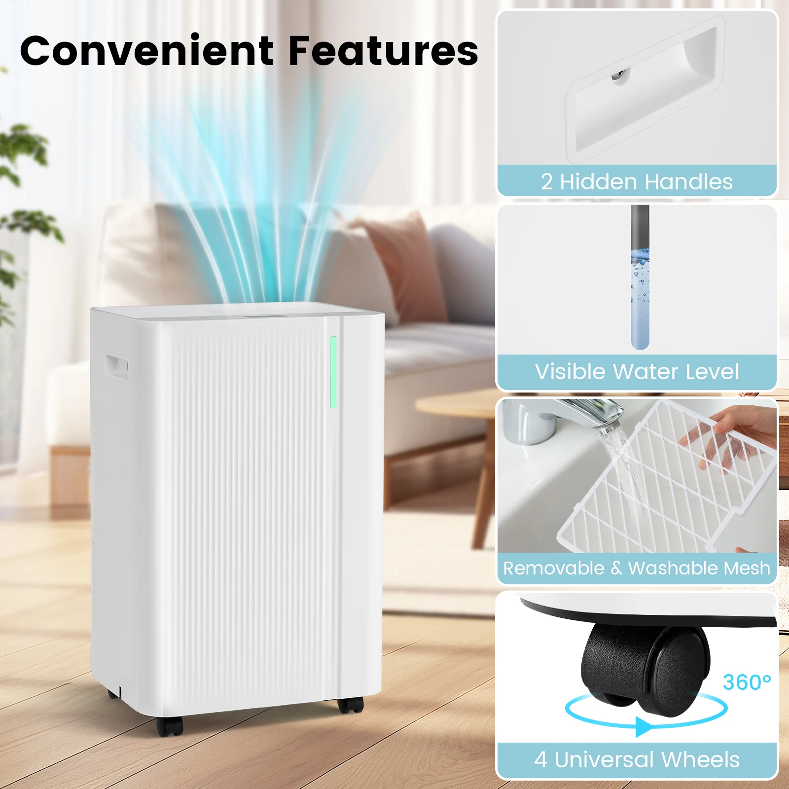 4500 Sq.Ft 54 Pints Dehumidifier, With Drain Hose, White - Image 9