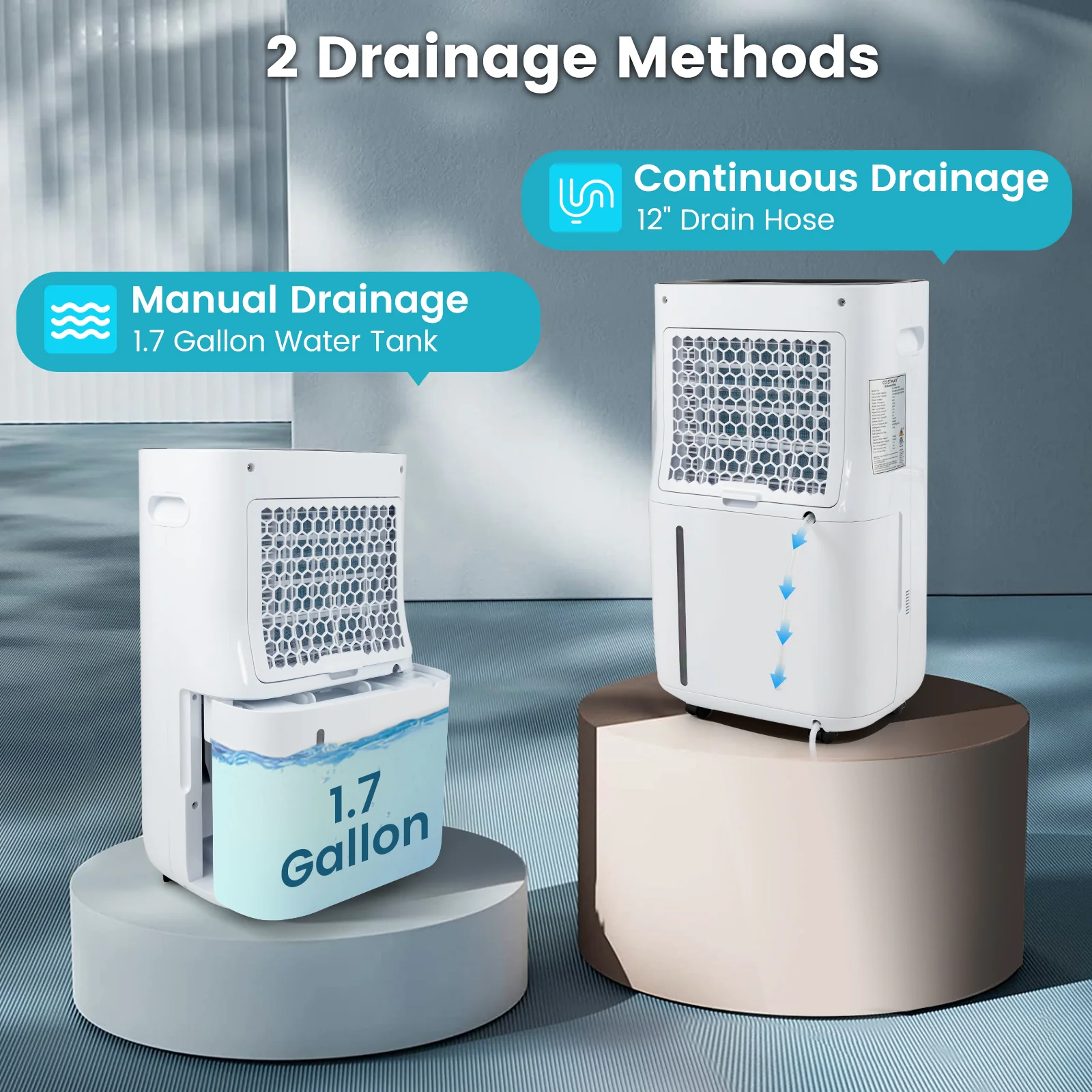 4500 Sq. Ft Dehumidifier, 5 Modes, 3-Color Light, White - Image 10