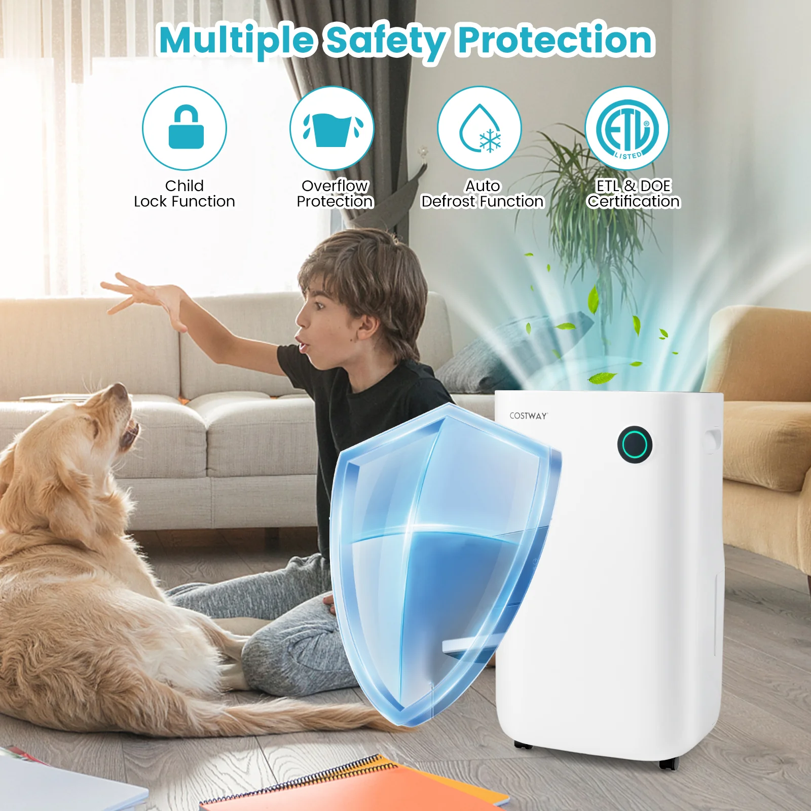 4500 Sq. Ft Dehumidifier, 5 Modes, 3-Color Light, White - Image 9