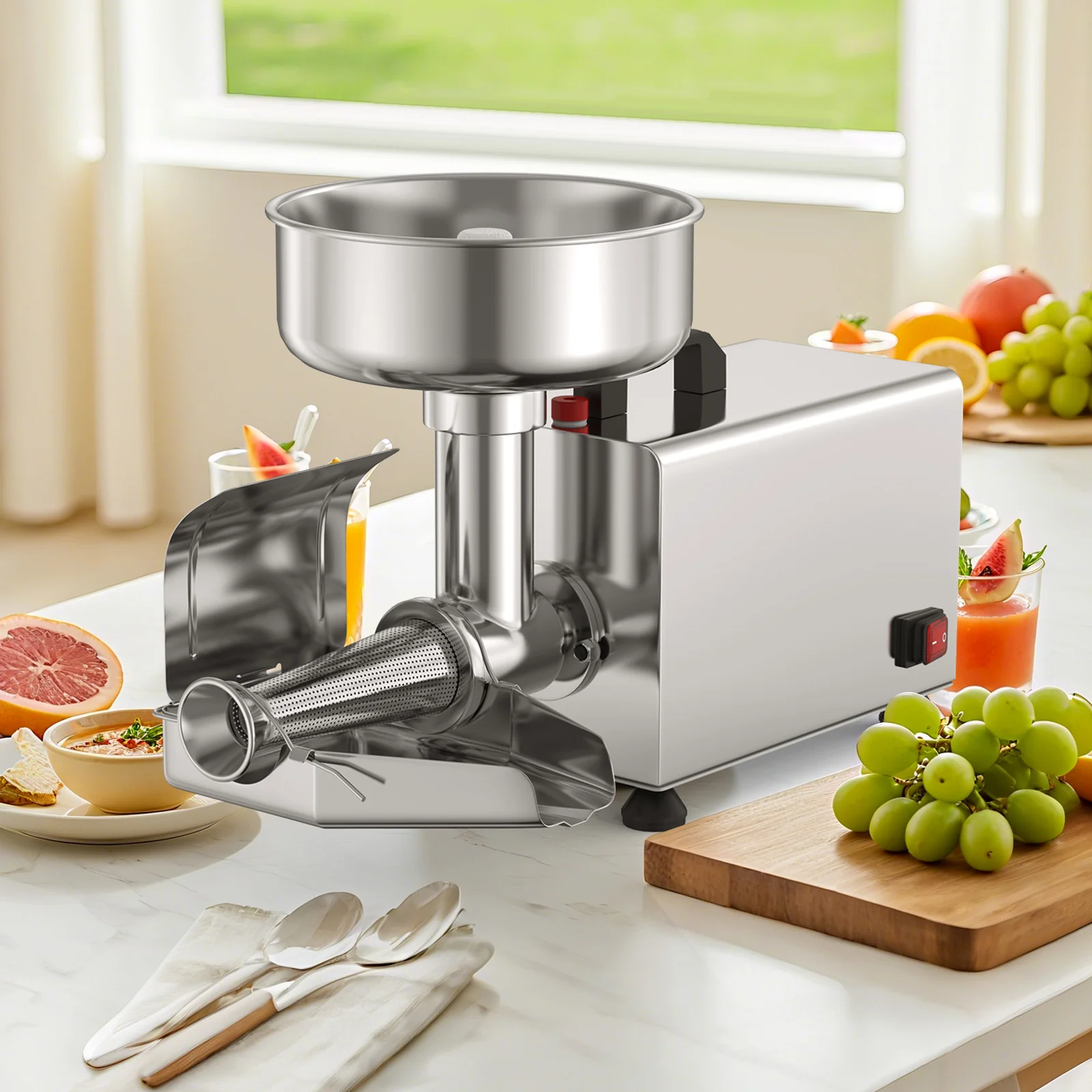 450W Electric Tomato Strainer, Stainless Steel Sauce Maker, Silver - Image 2