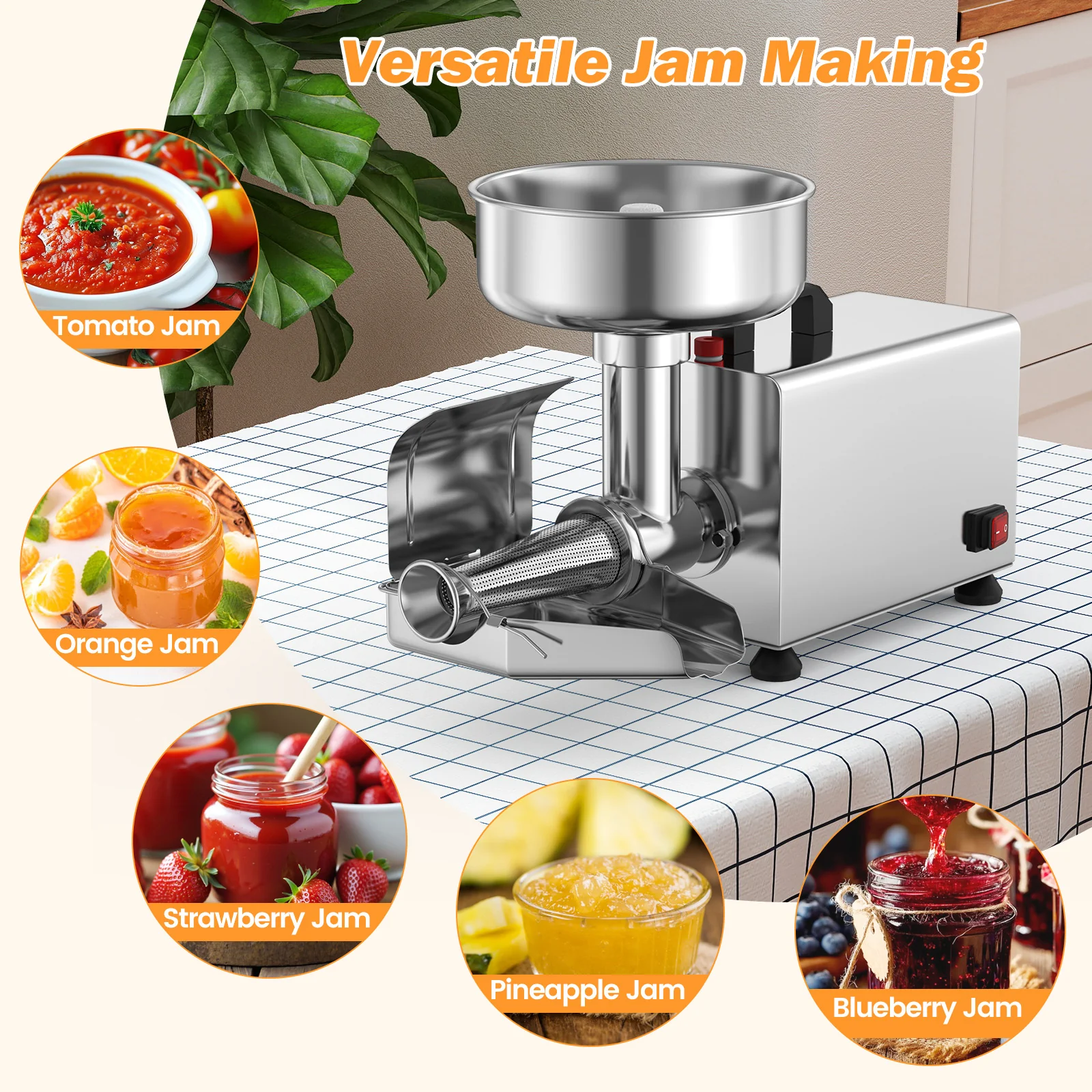 450W Electric Tomato Strainer, Stainless Steel Sauce Maker, Silver - Image 6