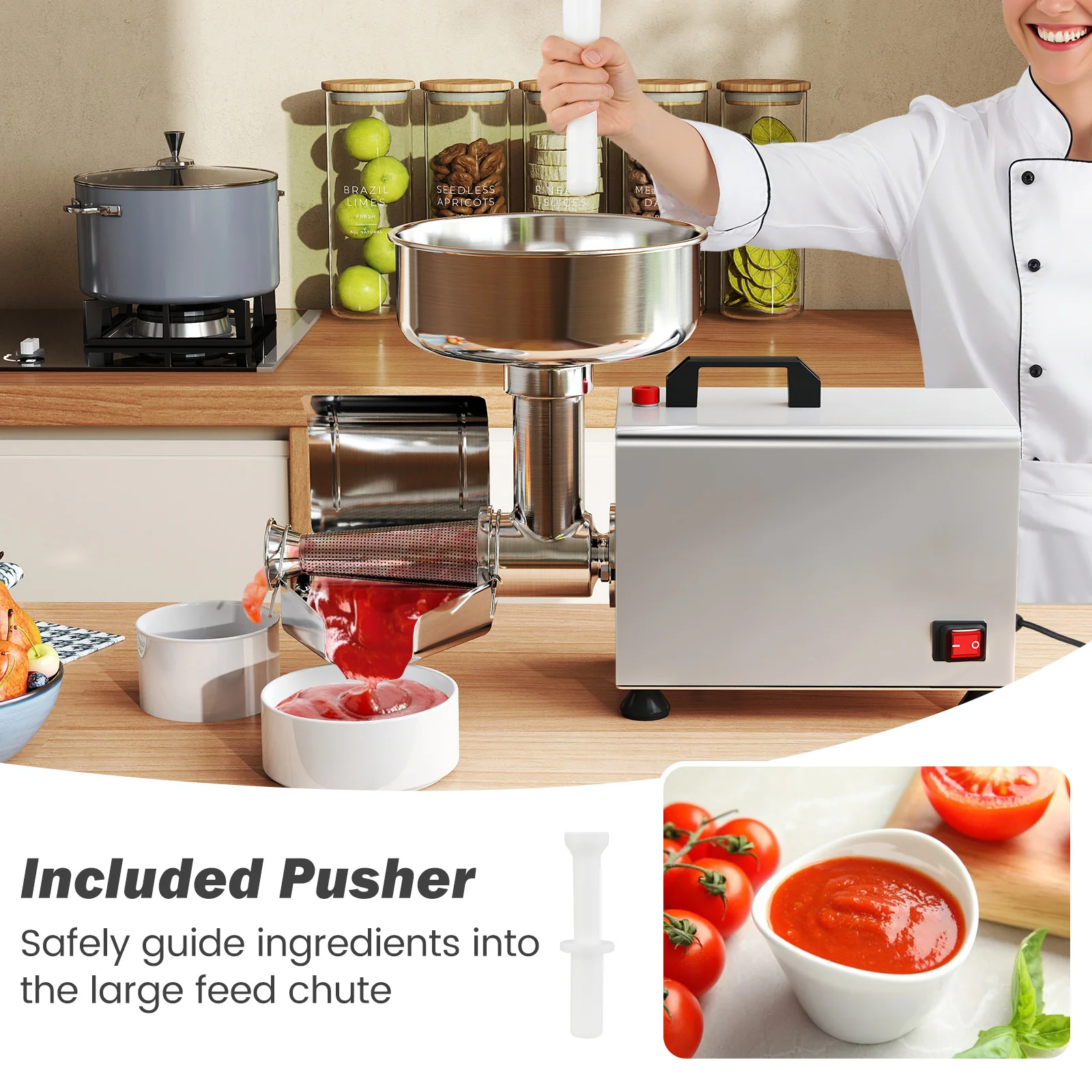 450W Electric Tomato Strainer, Stainless Steel Sauce Maker, Silver - Image 8