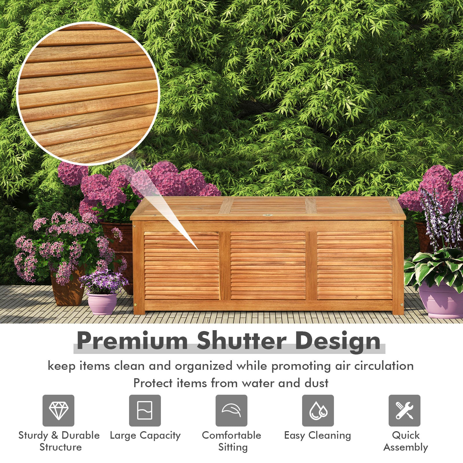 46 Gallon Acacia Wood Storage Bench, Natural - Image 10