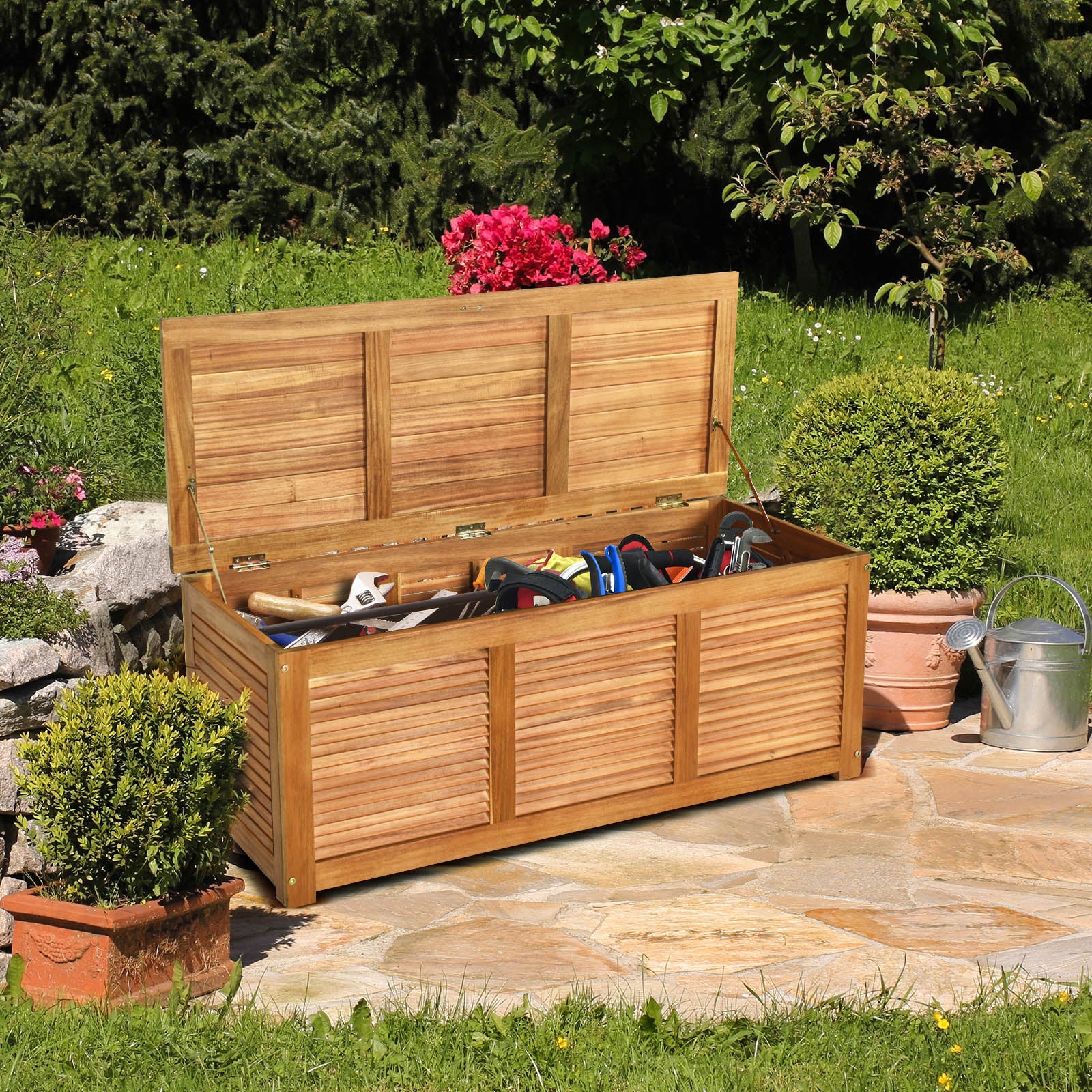 46 Gallon Acacia Wood Storage Bench, Natural - Image 2
