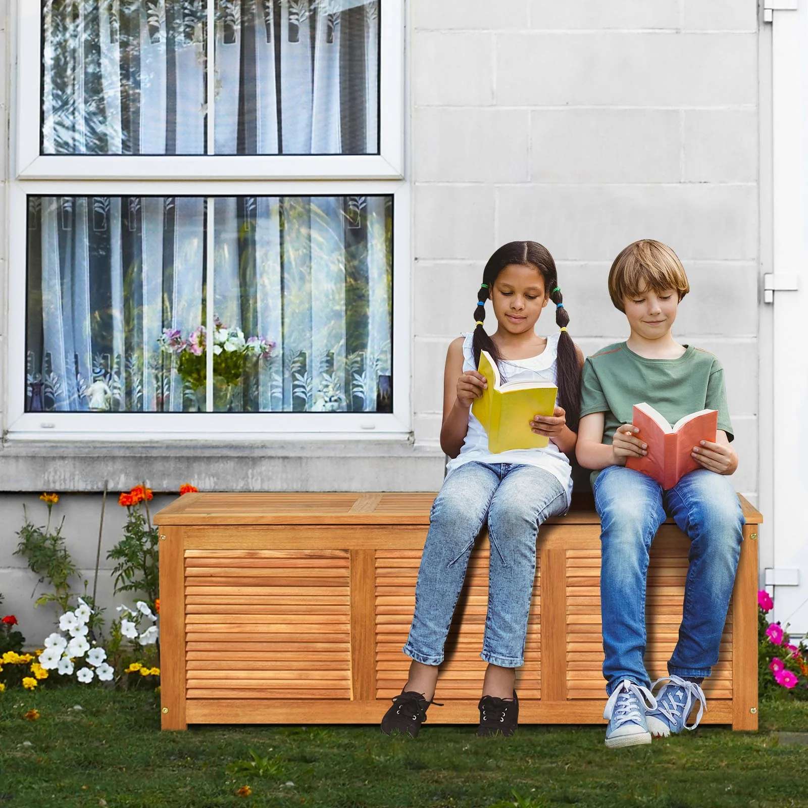 46 Gallon Acacia Wood Storage Bench, Natural - Image 3