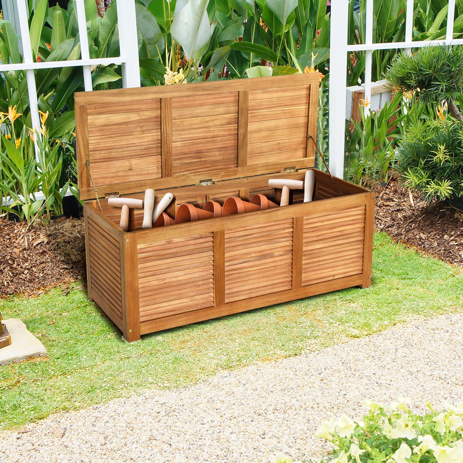 46 Gallon Acacia Wood Storage Bench, Natural - Image 7