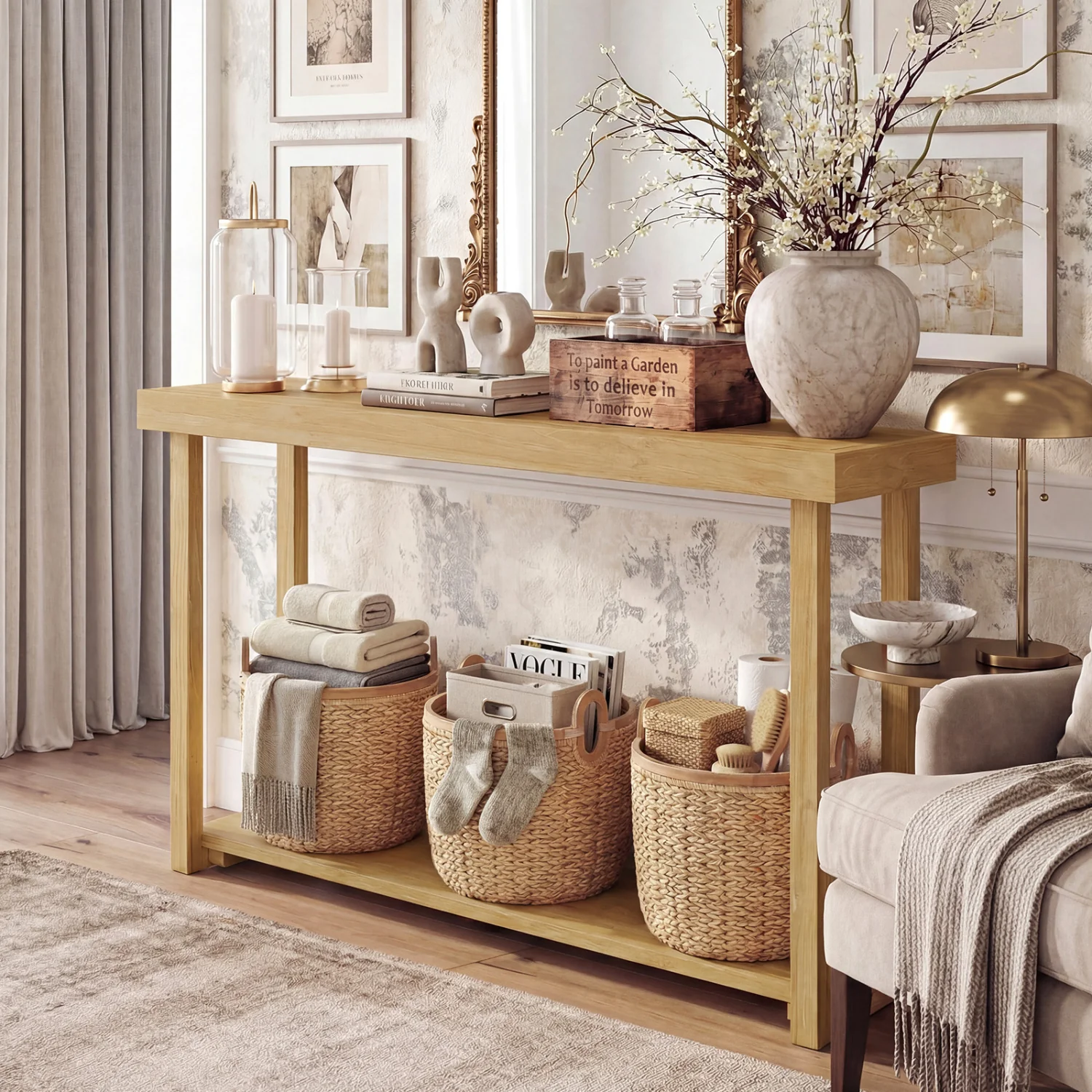 46 Inch Solid Wood Console Table 2-Tier Narrow Farmhouse Sofa Table - Image 3