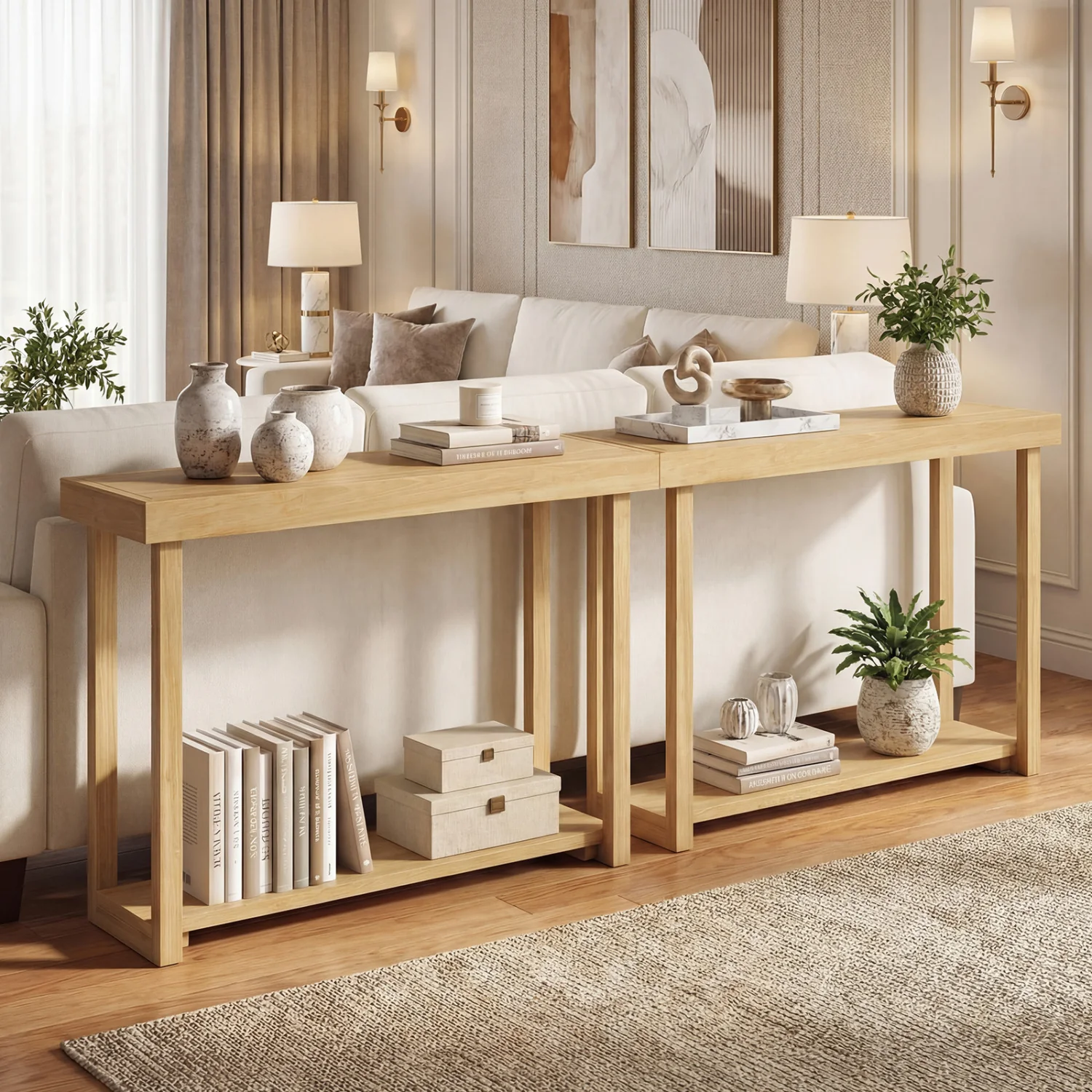 46 Inch Solid Wood Console Table 2-Tier Narrow Farmhouse Sofa Table - Image 9