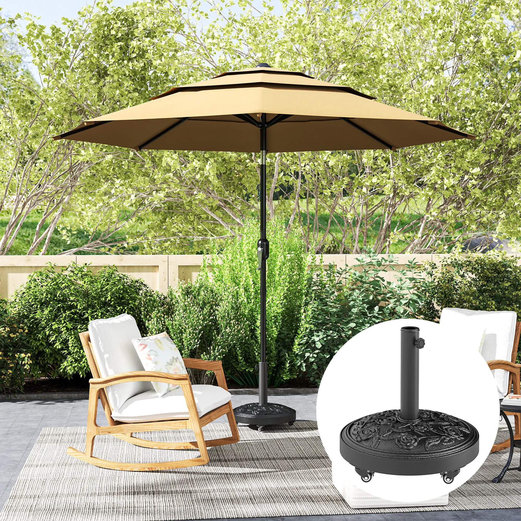 46 lbs Resin Round Patio Umbrella Base With Wheels, Black - Image 10