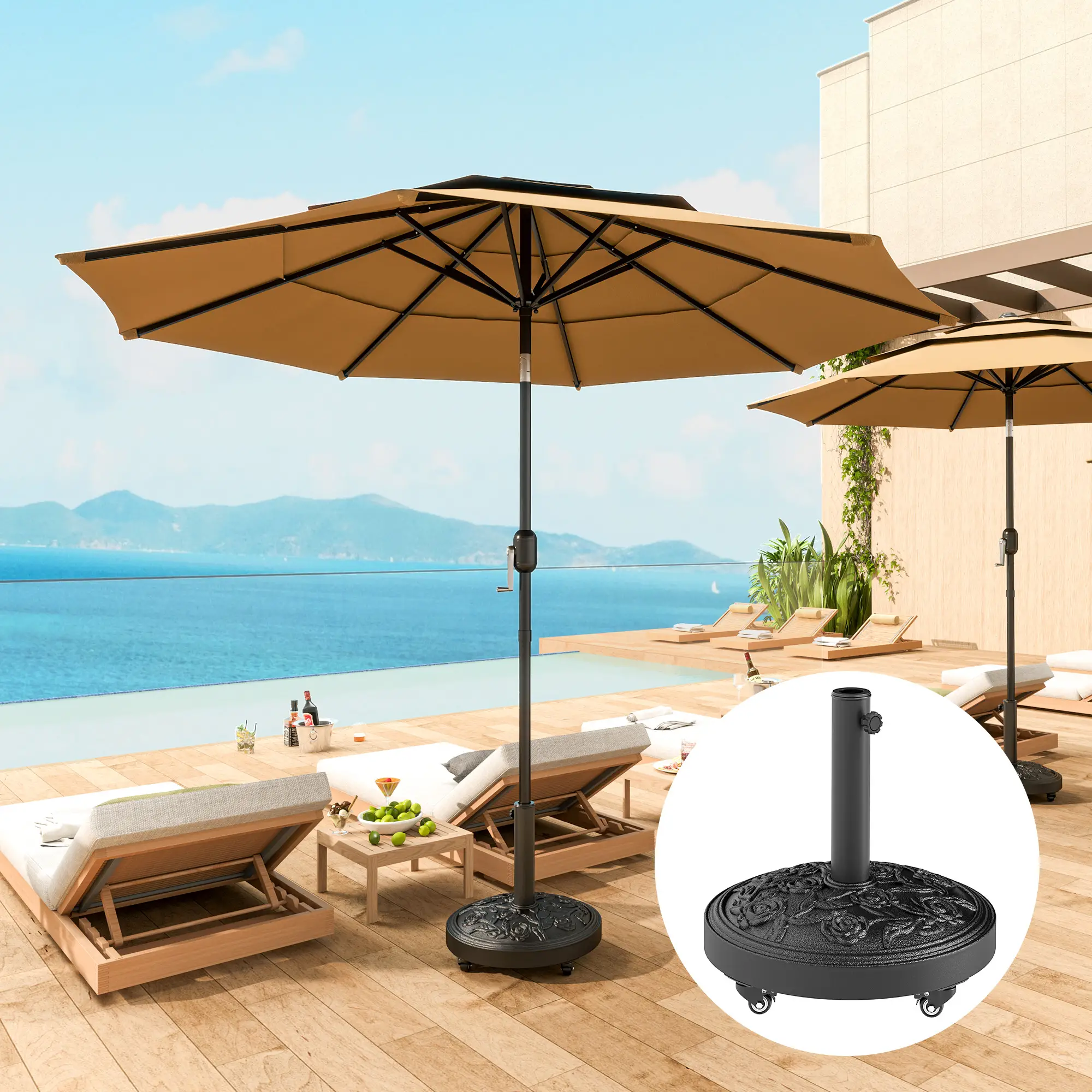 46 lbs Resin Round Patio Umbrella Base With Wheels, Black - Image 2
