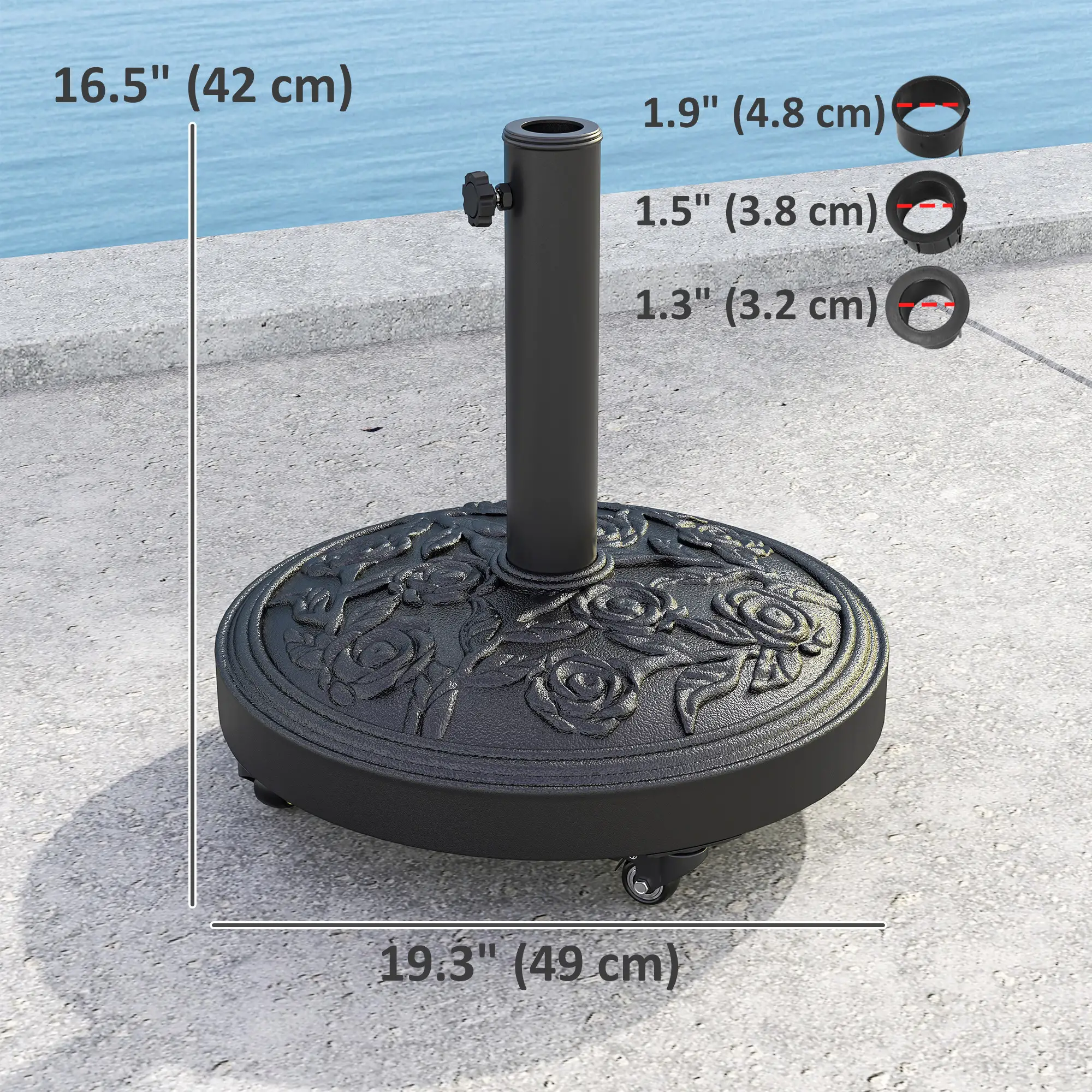 46 lbs Resin Round Patio Umbrella Base With Wheels, Black - Image 3