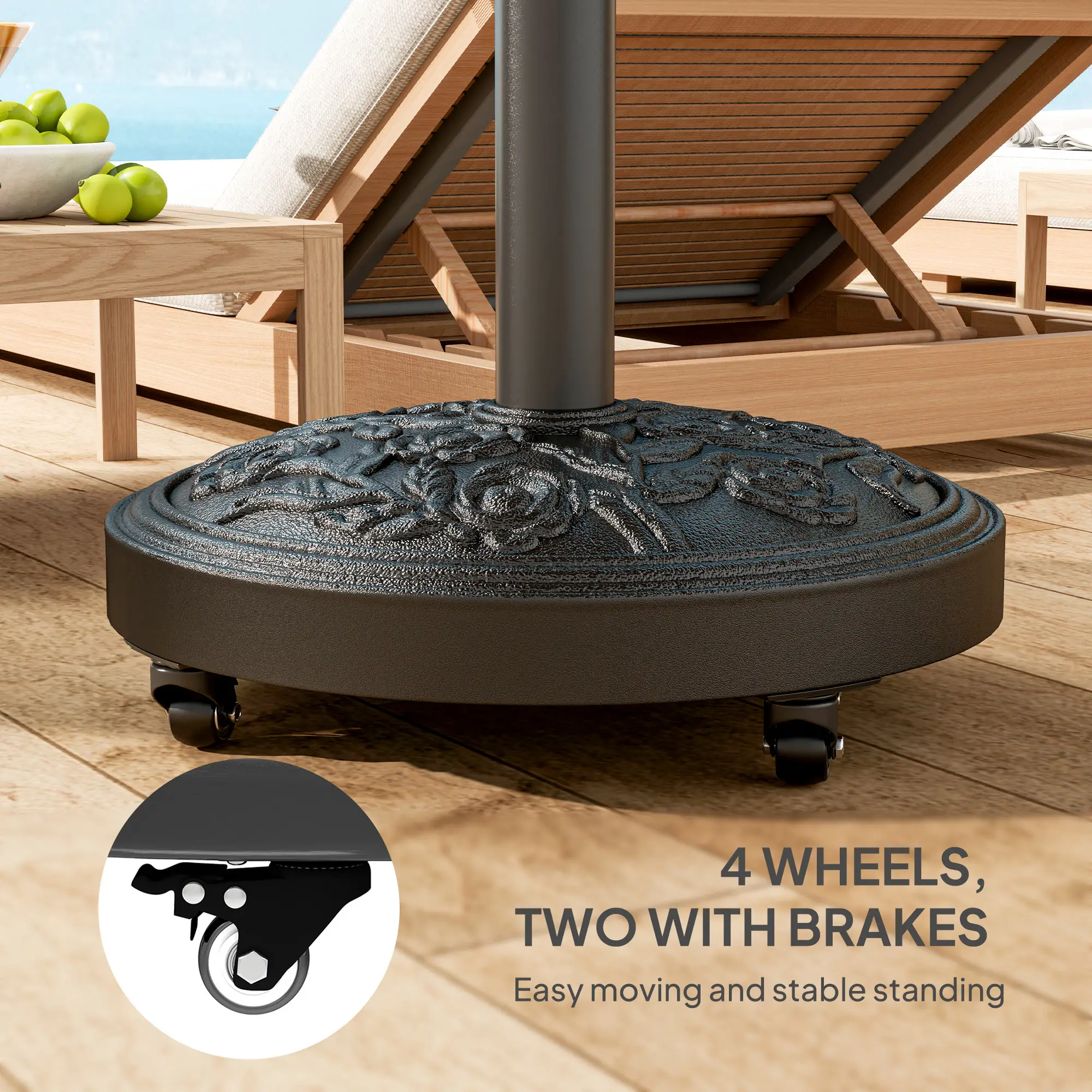 46 lbs Resin Round Patio Umbrella Base With Wheels, Black - Image 6