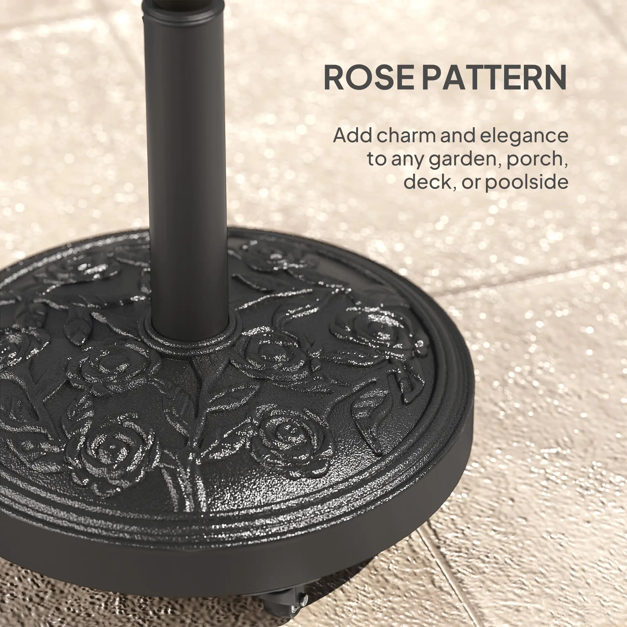46 lbs Resin Round Patio Umbrella Base With Wheels, Black - Image 7