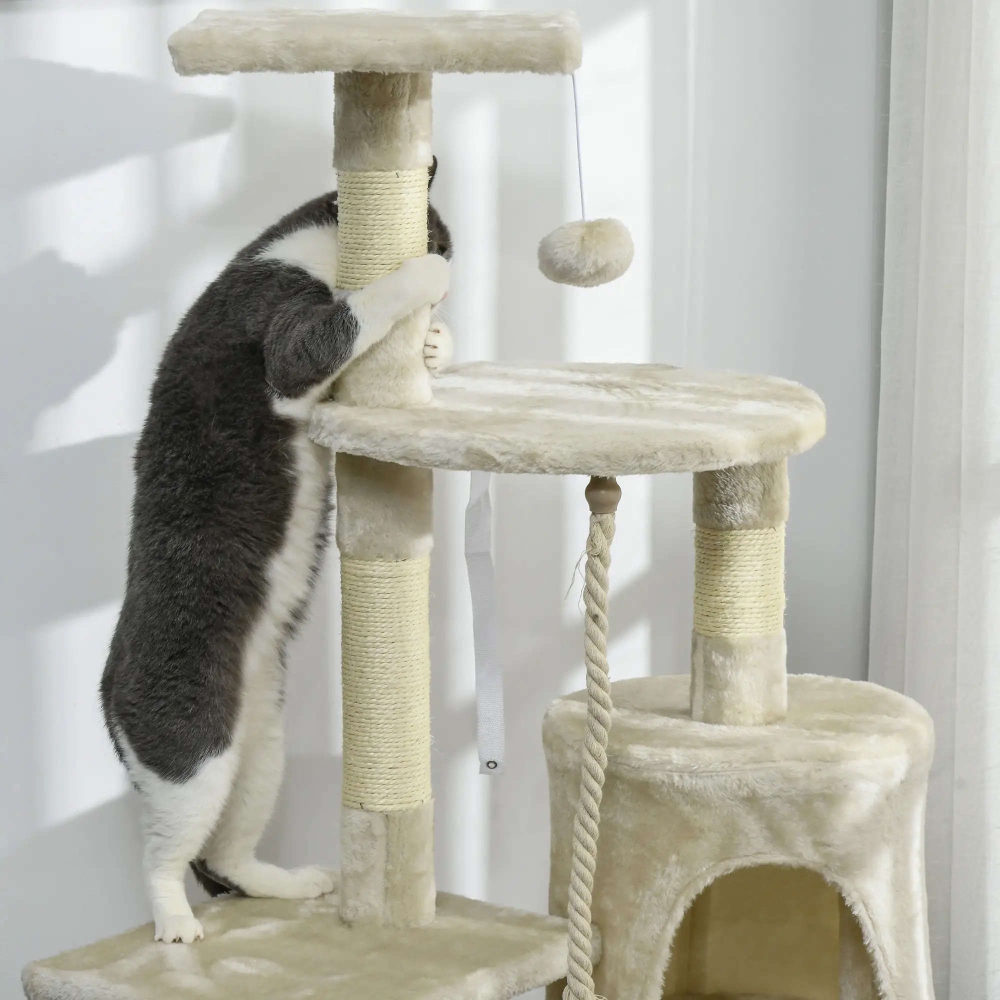 46" Scratching Cat Tree, Multi Level Activity Center, Kitty Condo, Beige - Image 10