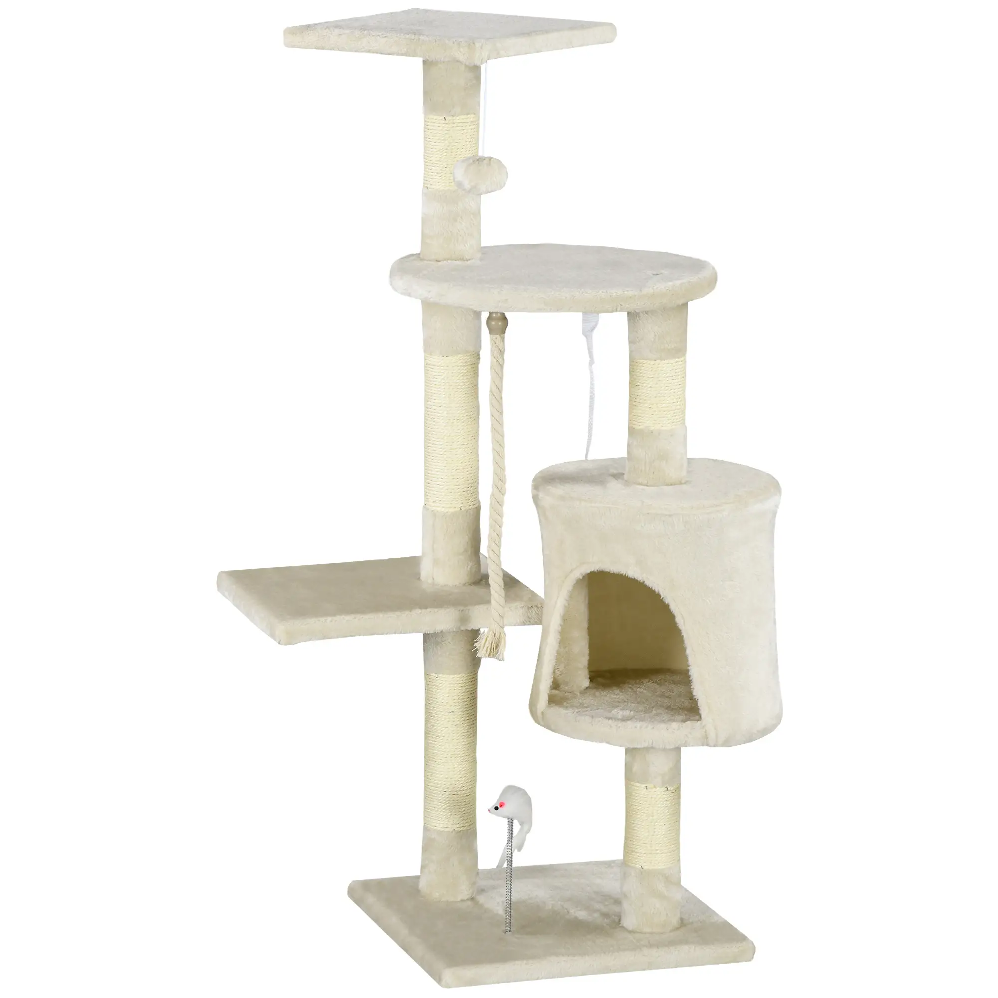 46" Scratching Cat Tree, Multi Level Activity Center, Kitty Condo, Beige - Image 11