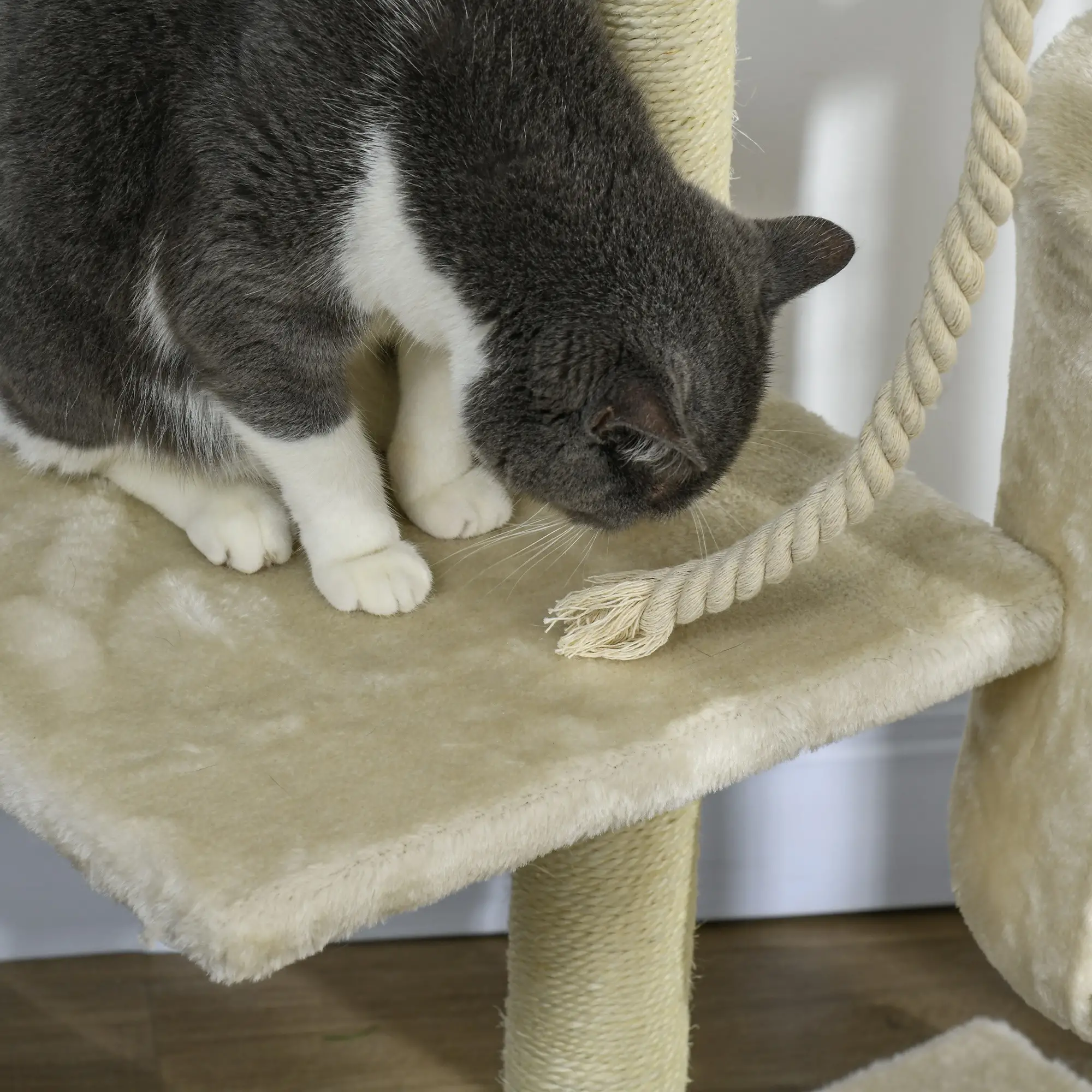 46" Scratching Cat Tree, Multi Level Activity Center, Kitty Condo, Beige - Image 9