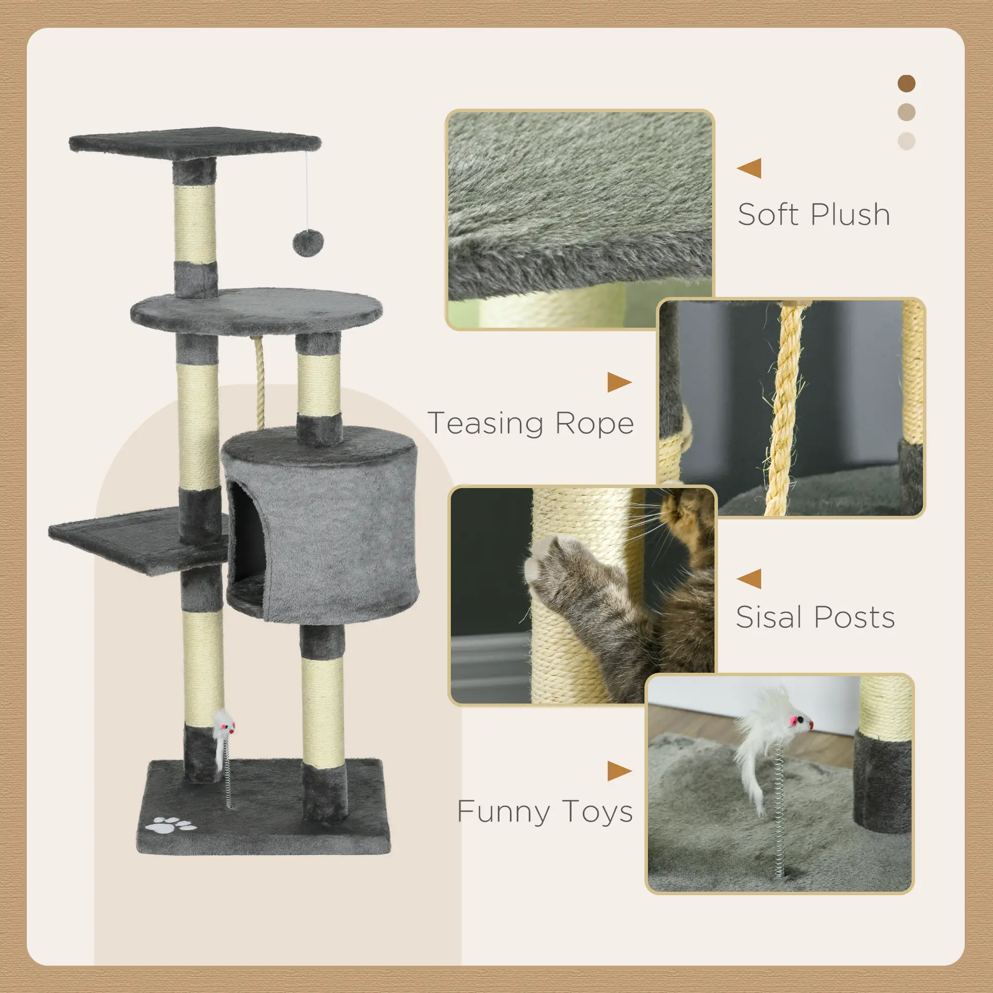 46Inch Cat Tree, Multi Level Tower for Large Cats, Grey - Image 5