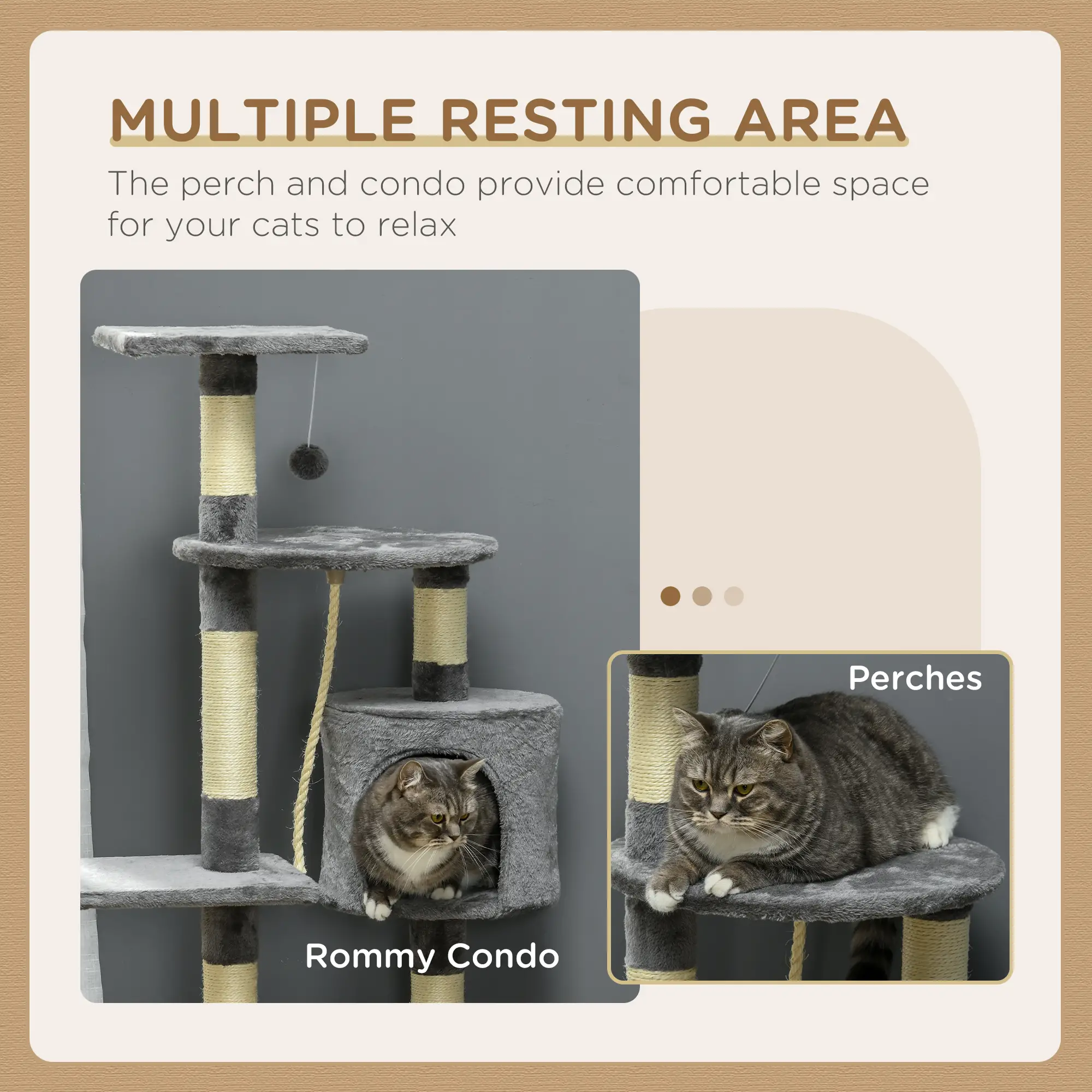 46Inch Cat Tree, Multi Level Tower for Large Cats, Grey - Image 6