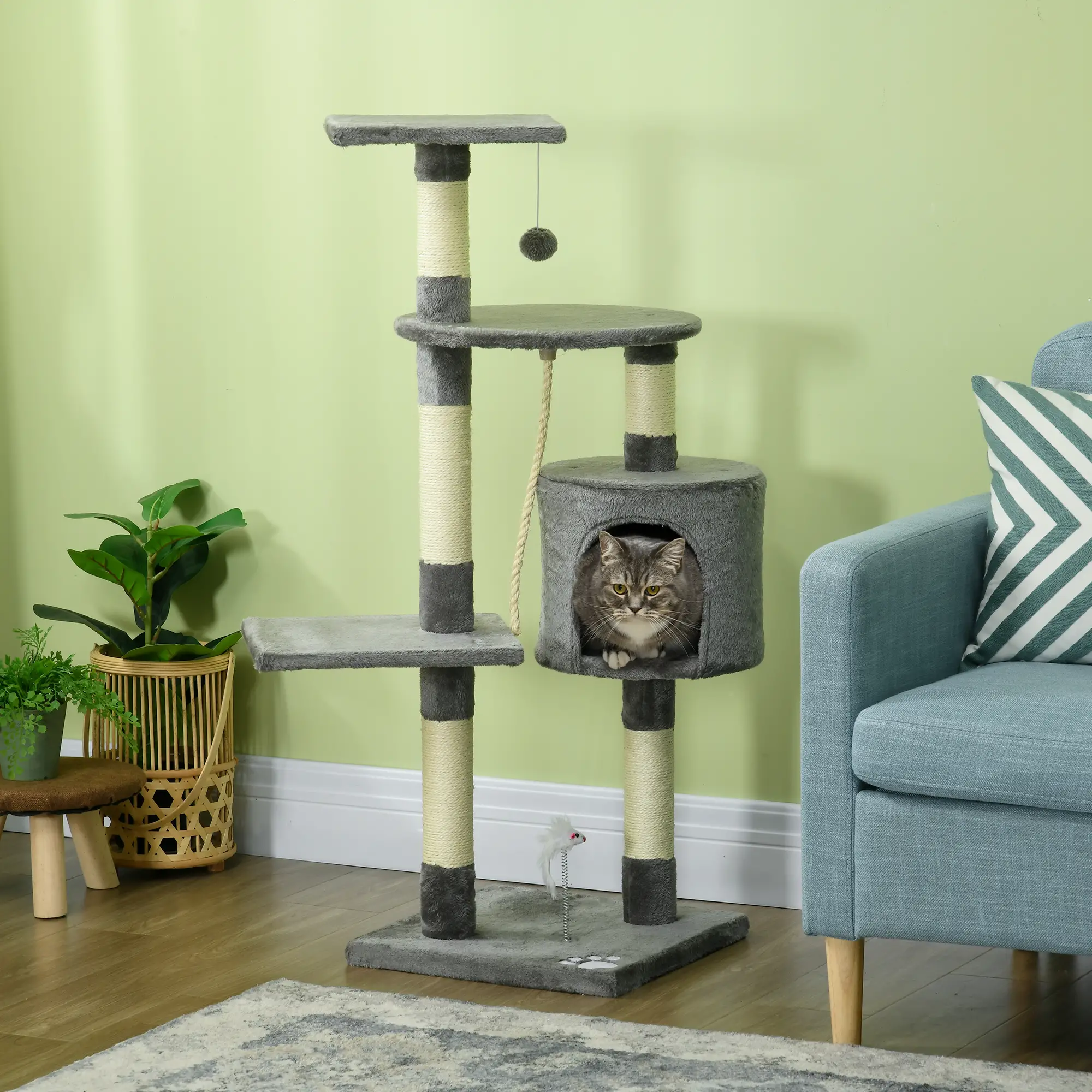 46Inch Cat Tree, Multi Level Tower for Large Cats, Grey - Image 8