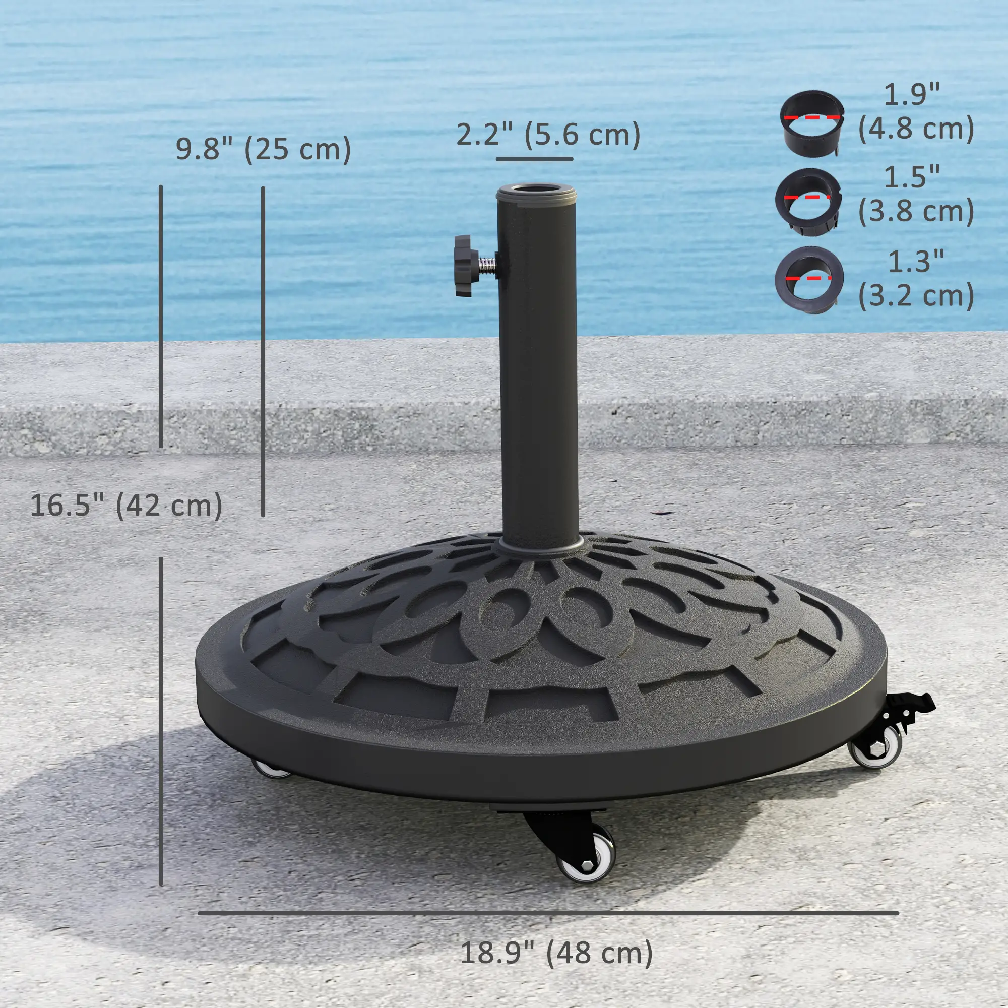 46lbs Resin Round Patio Umbrella Base With Wheels, Black - Image 3