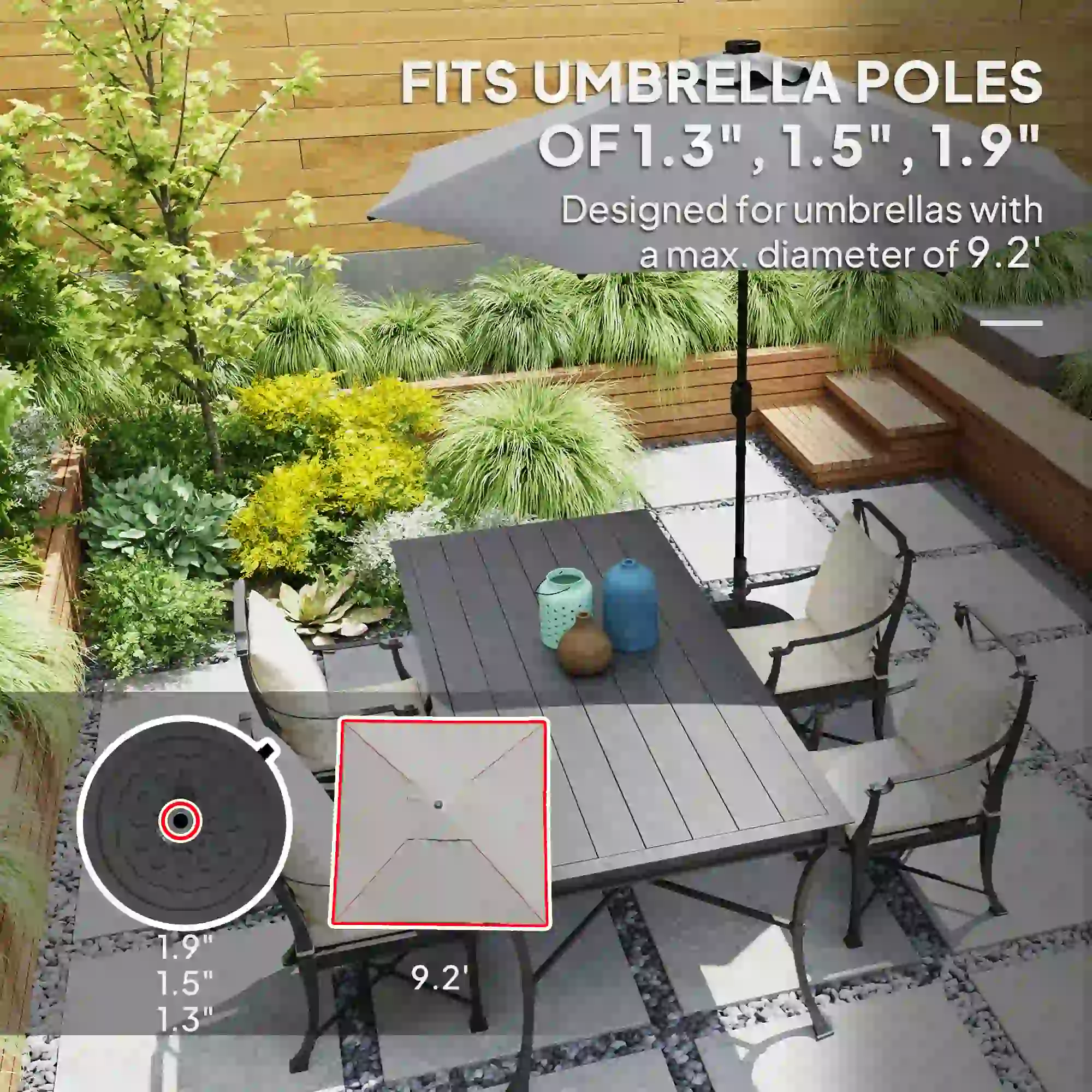 46lbs Resin Round Patio Umbrella Base With Wheels, Black - Image 4