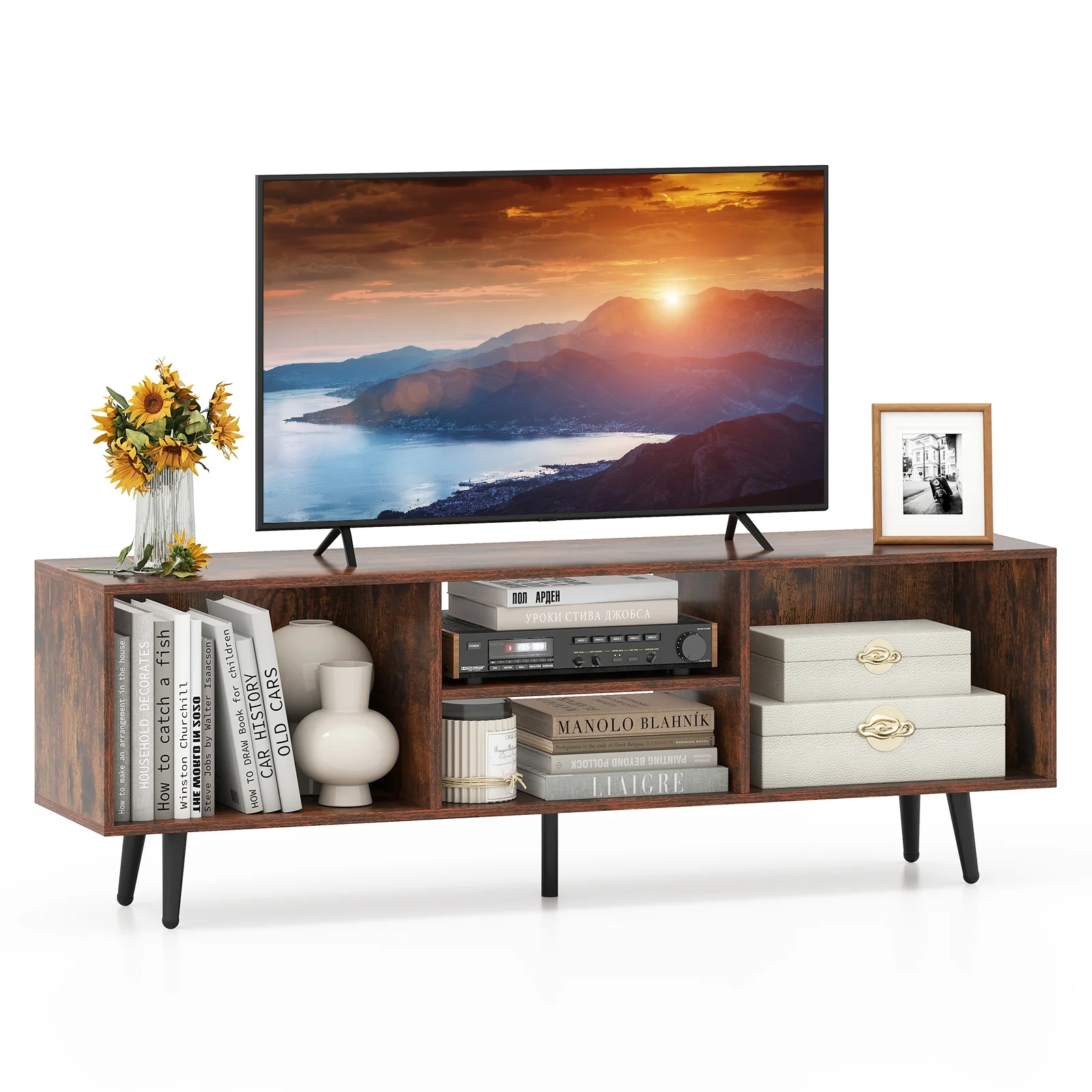 47.5 Inch TV Stand For 55-Inch TV, Metal Legs, Rustic Brown - Image 5