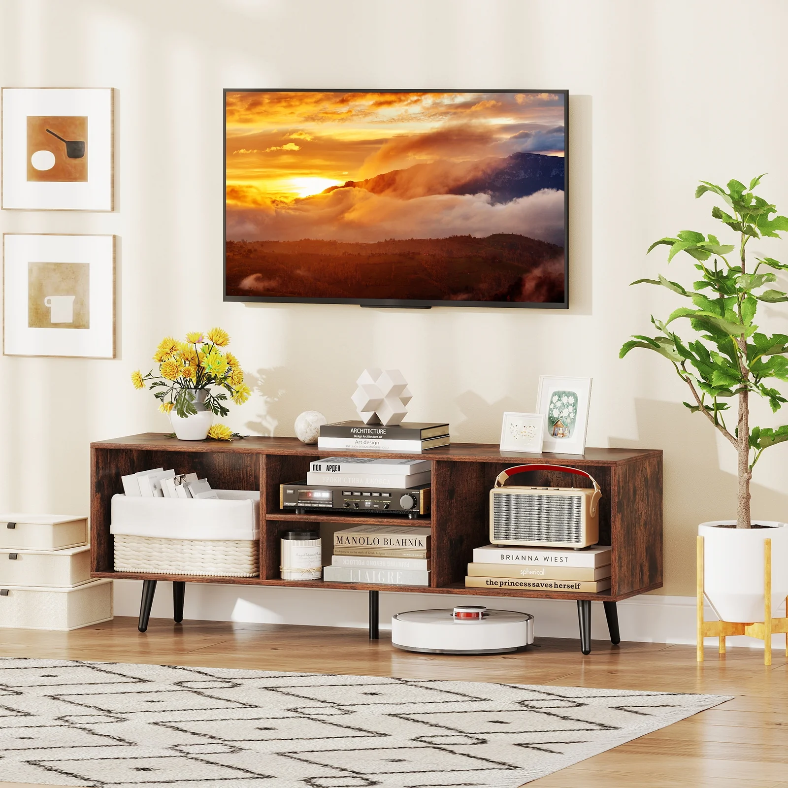 47.5 Inch TV Stand For 55-Inch TV, Metal Legs, Rustic Brown - Image 7