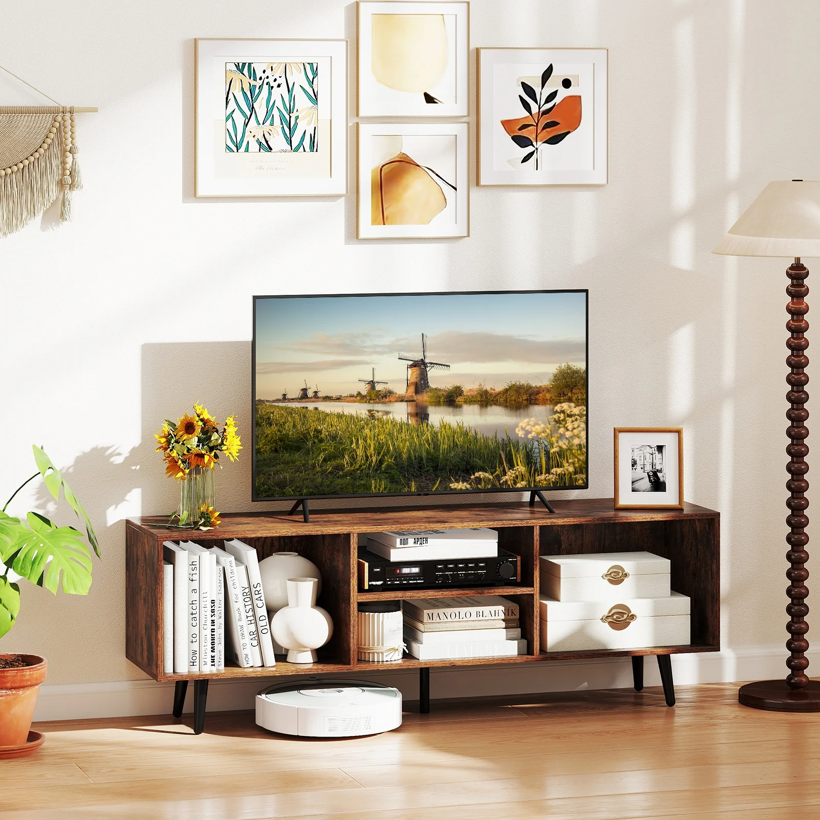 47.5 Inch TV Stand For 55-Inch TV, Metal Legs, Rustic Brown - Image 8