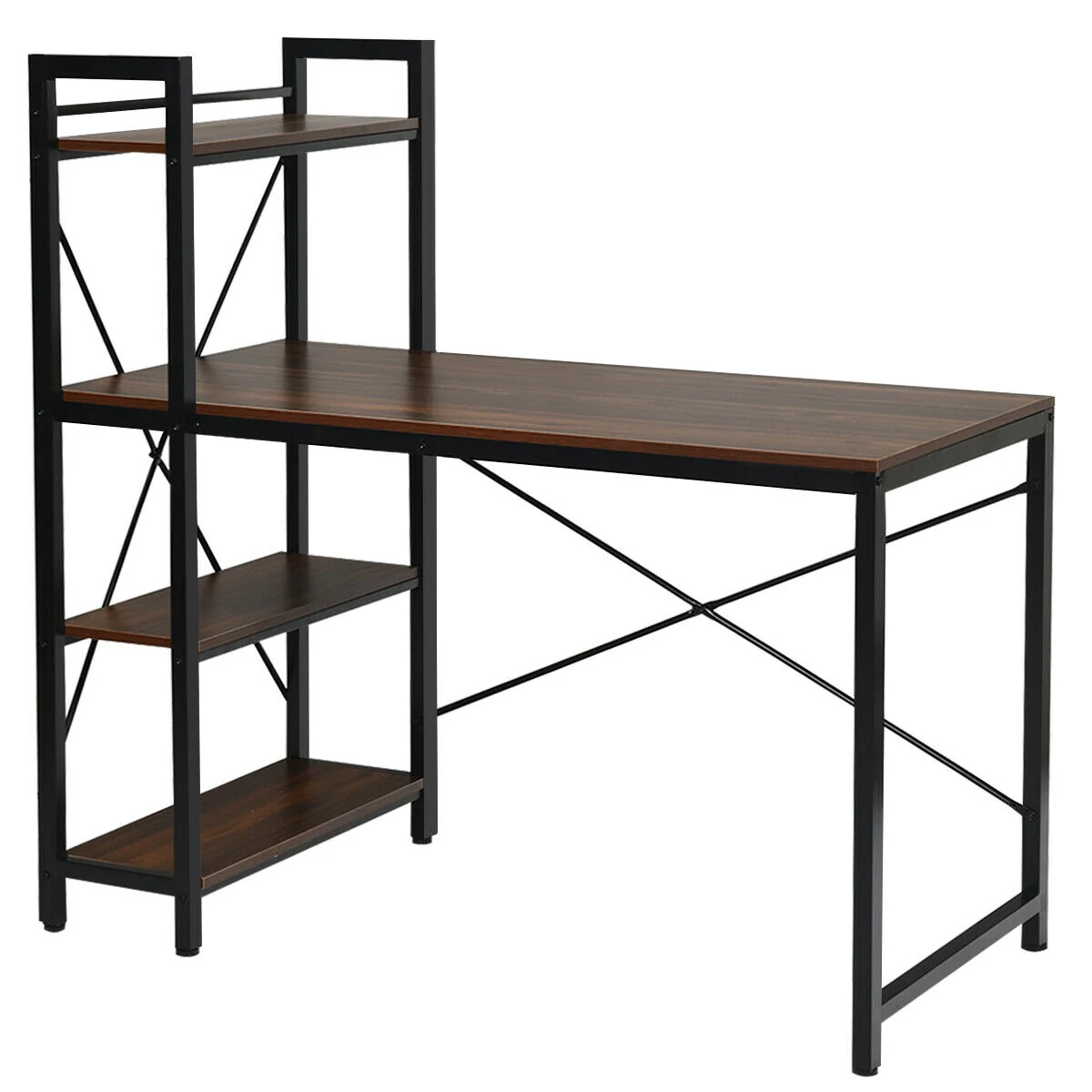 47.5 Inch Writing Study Computer Desk, 4-Tier Shelves, Tan - Image 4