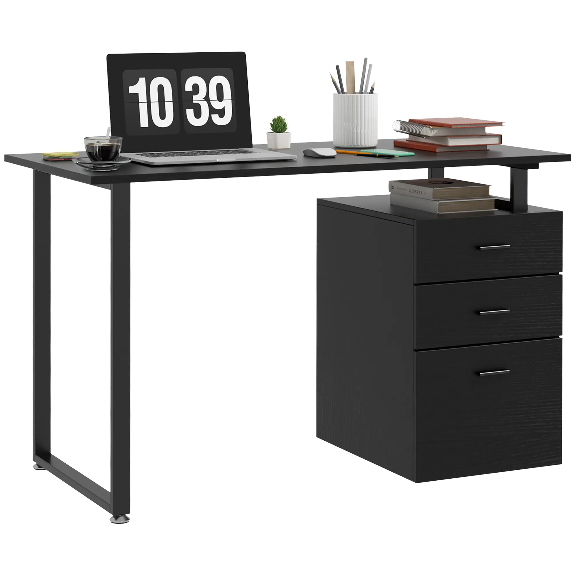 47" Computer Desk With Drawers, Modern Writing Desk, Black