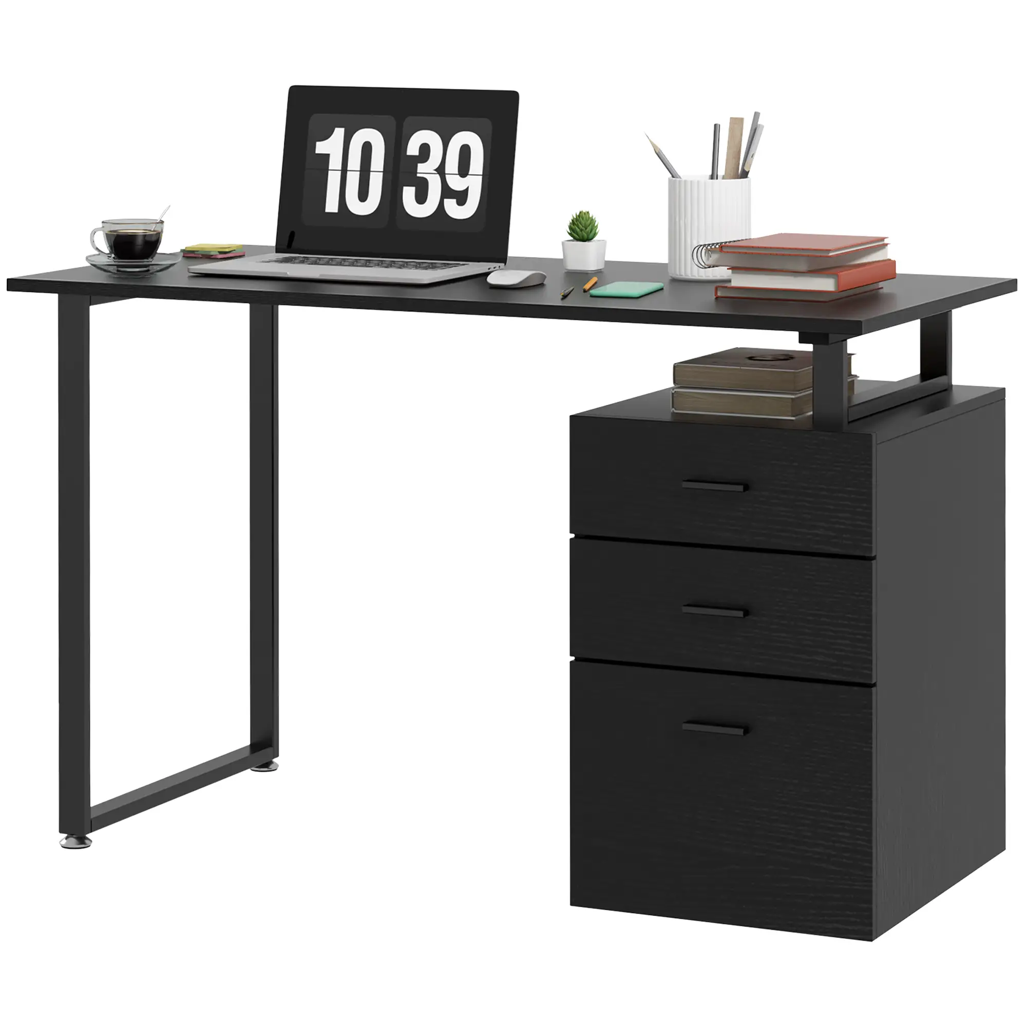 47" Computer Desk With Drawers, Modern Writing Desk, Black - Image 11