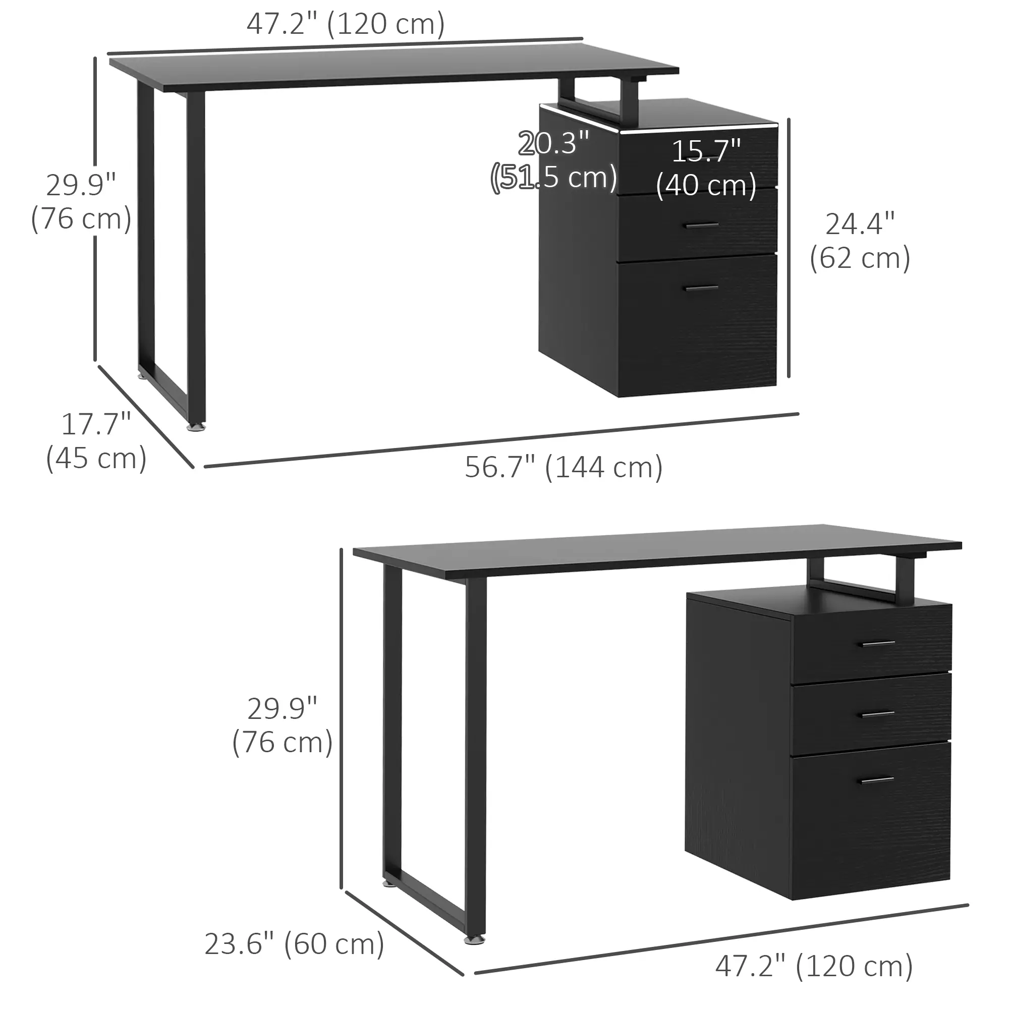 47" Computer Desk With Drawers, Modern Writing Desk, Black - Image 3