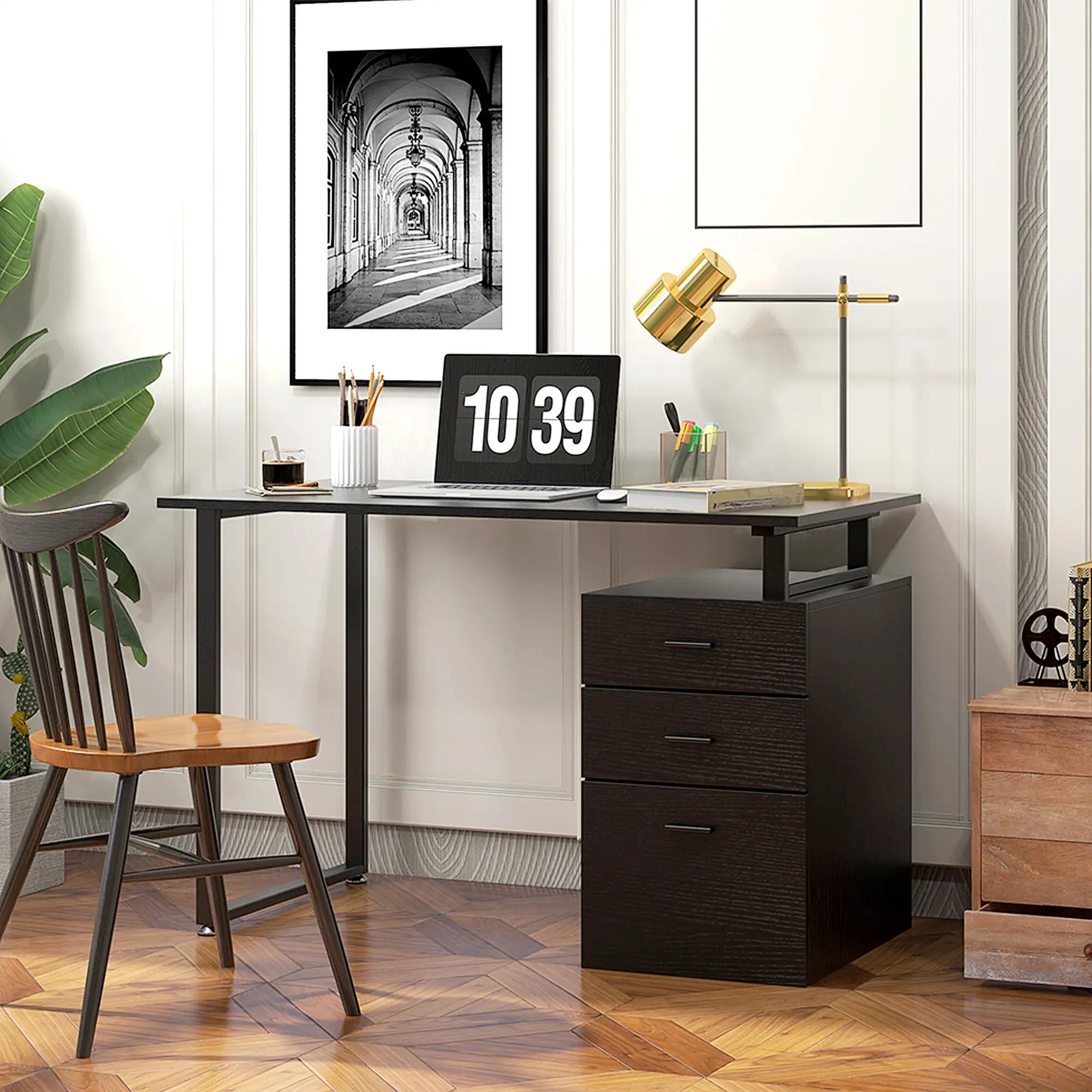 47" Computer Desk With Drawers, Modern Writing Desk, Black - Image 7
