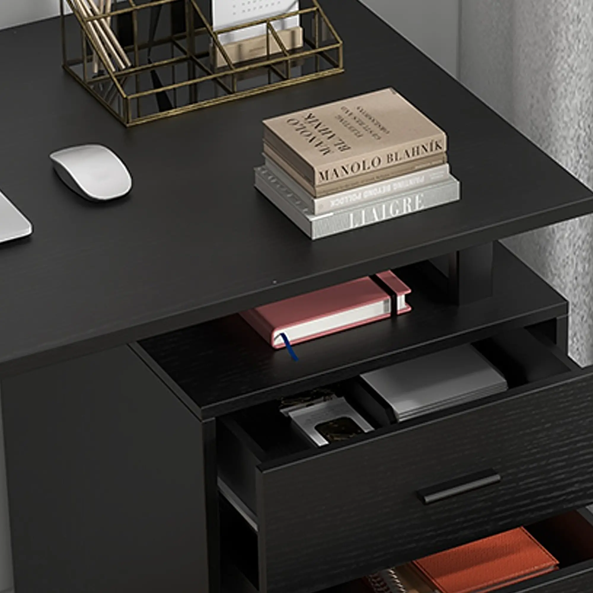47" Computer Desk With Drawers, Modern Writing Desk, Black - Image 8