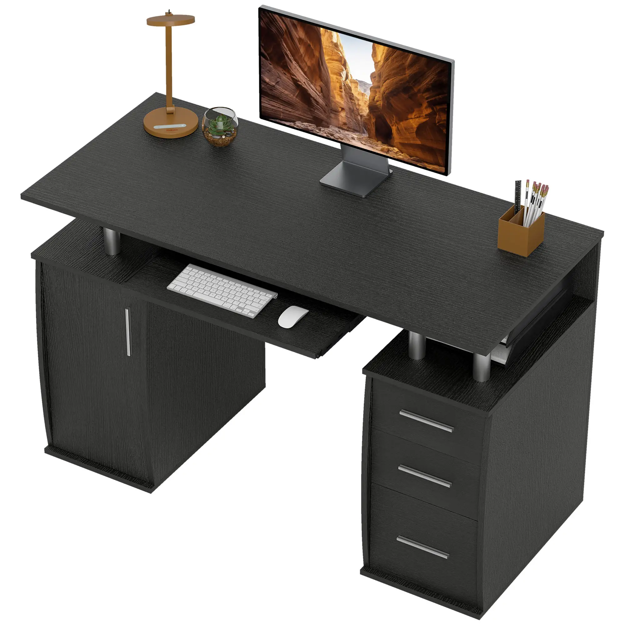 47" Computer Desk with Keyboard Tray, Storage Drawers, Black