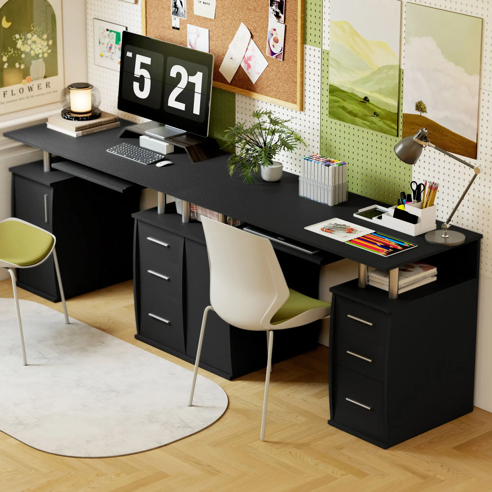 47" Computer Desk with Keyboard Tray, Storage Drawers, Black - Image 10