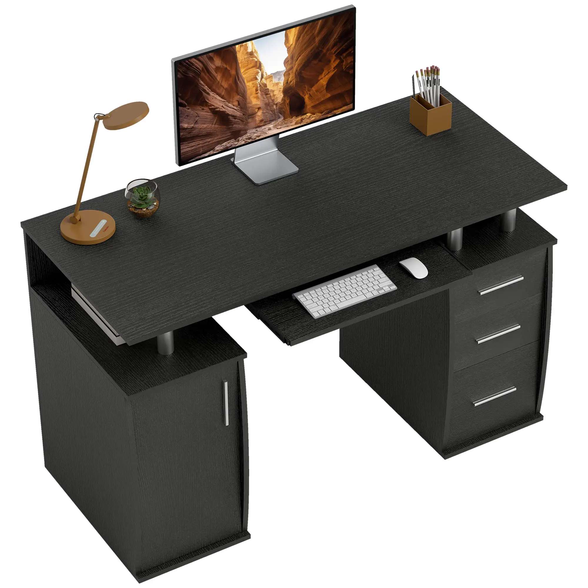 47" Computer Desk with Keyboard Tray, Storage Drawers, Black - Image 11
